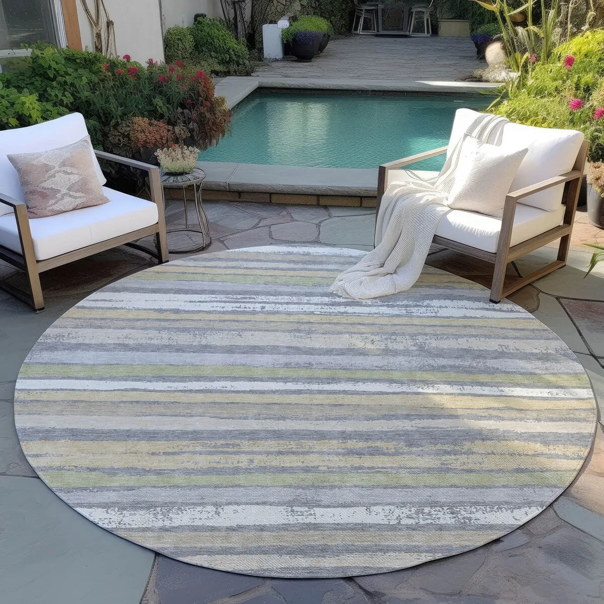 Machine Washable Indoor/ Outdoor Chantille Stripe Rug