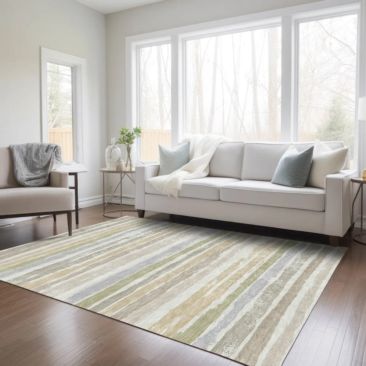 Machine Washable Indoor/ Outdoor Chantille Stripe Rug