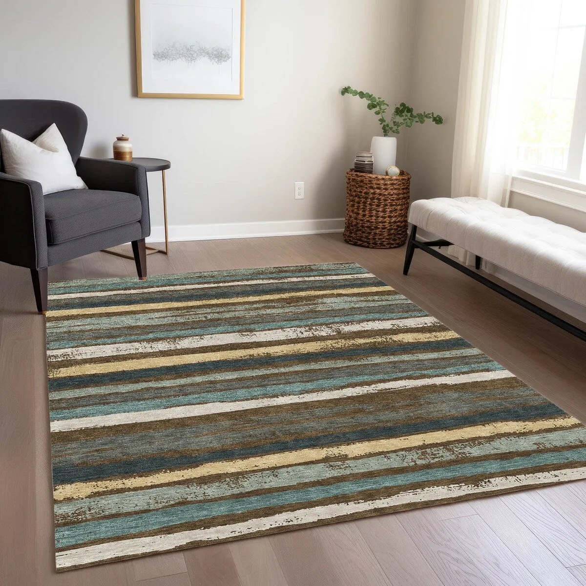 Machine Washable Indoor/ Outdoor Chantille Stripe Rug