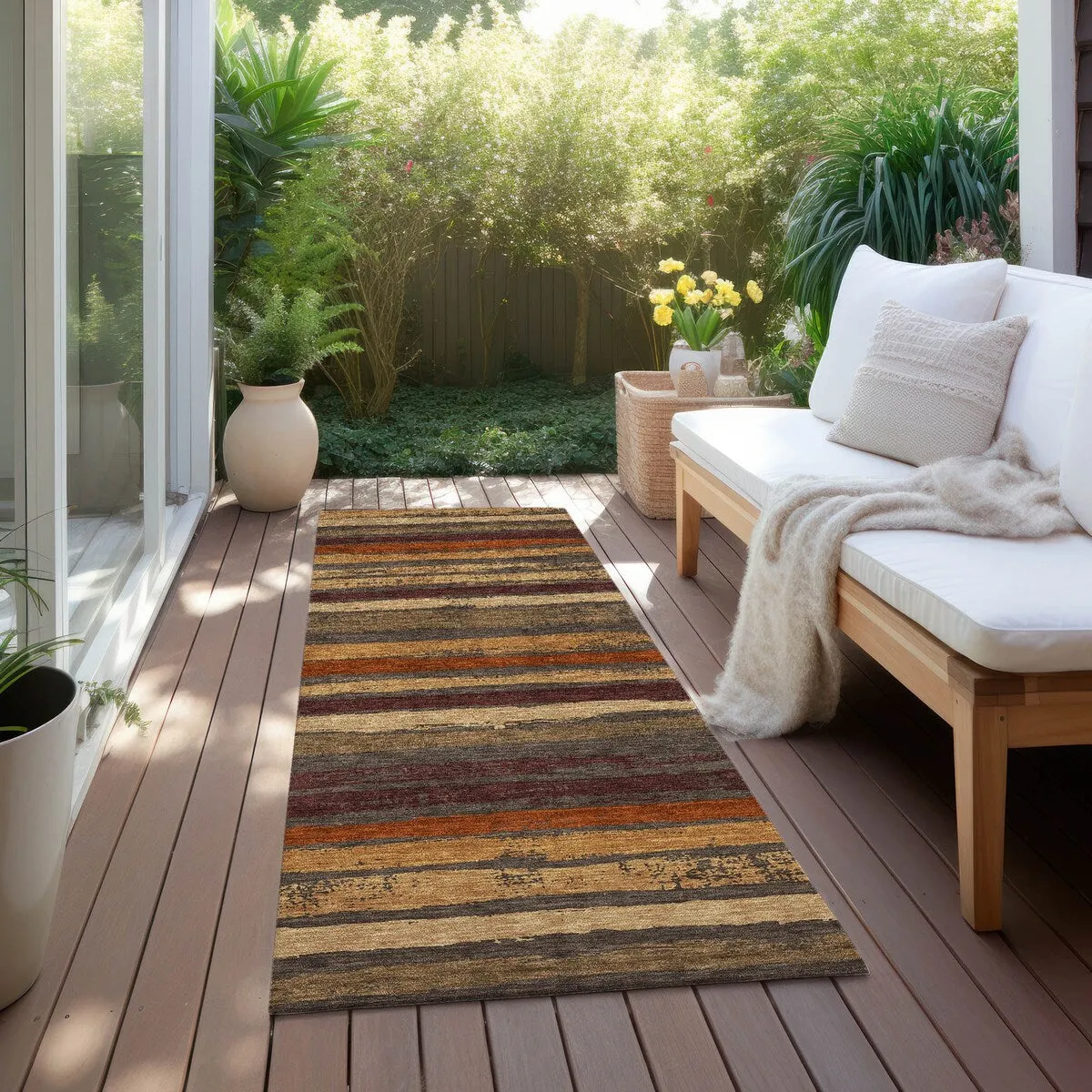 Machine Washable Indoor/ Outdoor Chantille Stripe Rug