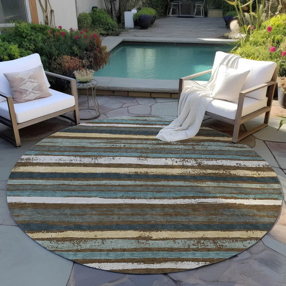 Machine Washable Indoor/ Outdoor Chantille Stripe Rug