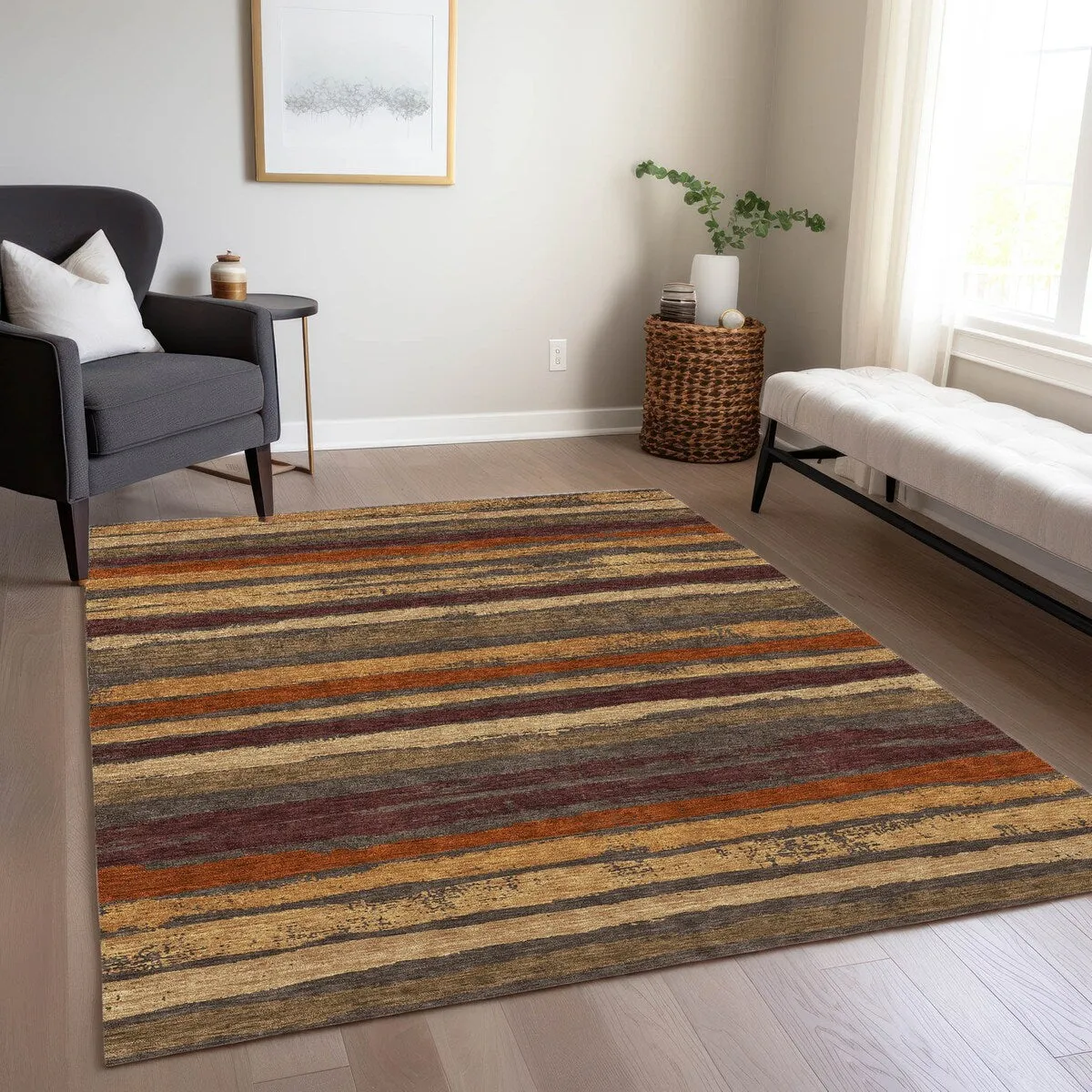 Machine Washable Indoor/ Outdoor Chantille Stripe Rug