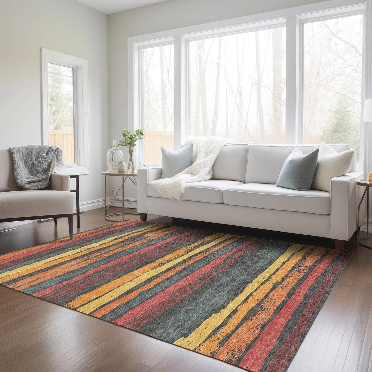Machine Washable Indoor/ Outdoor Chantille Stripe Rug