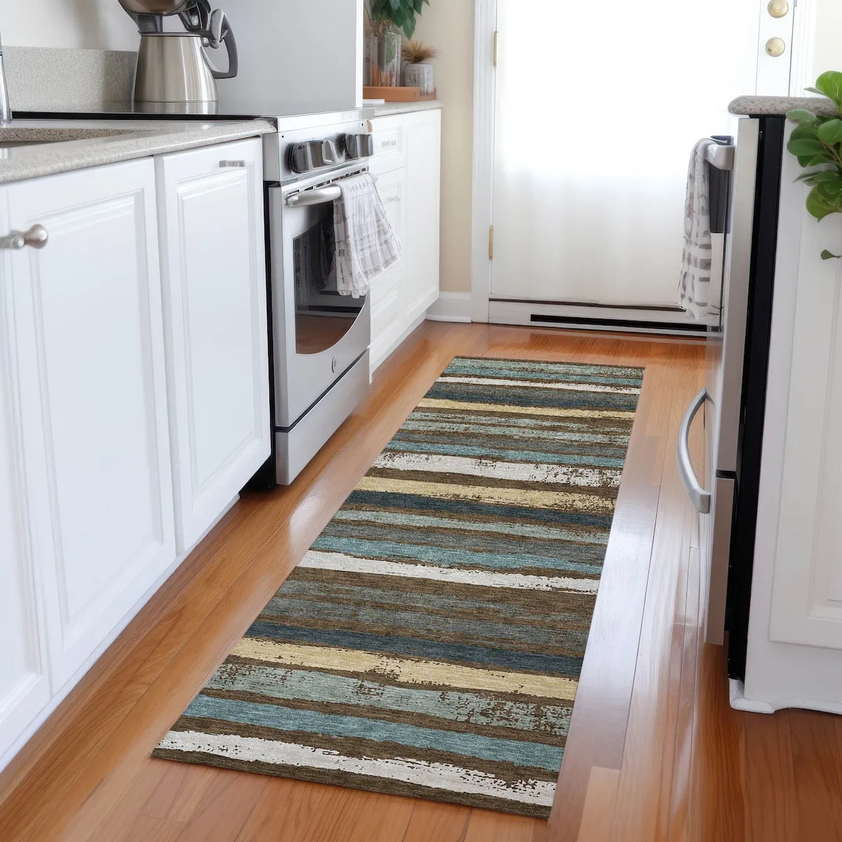 Machine Washable Indoor/ Outdoor Chantille Stripe Rug