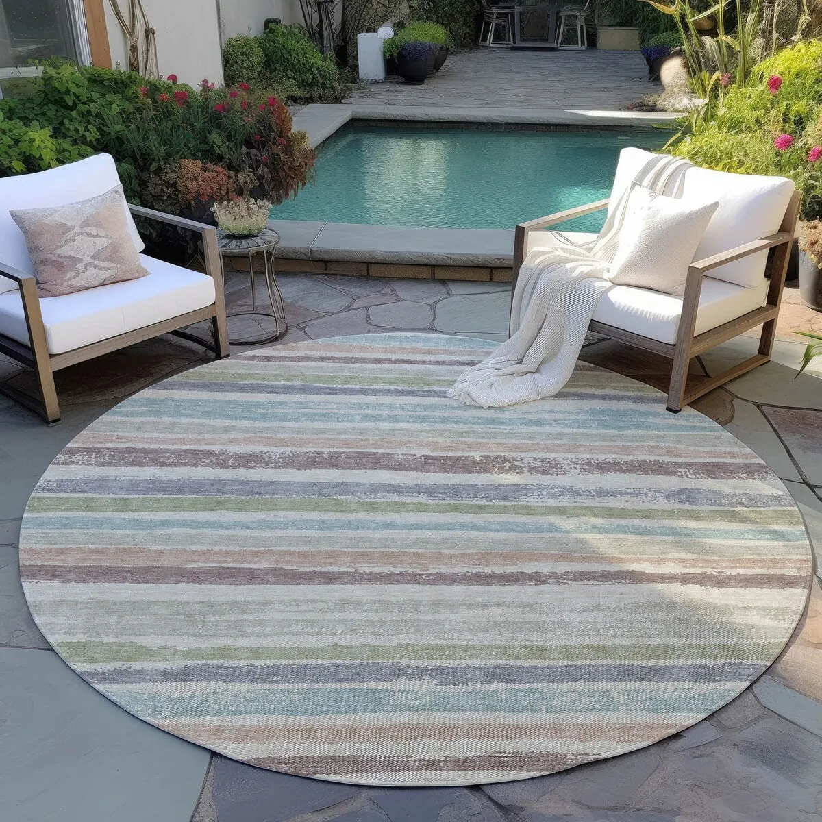 Machine Washable Indoor/ Outdoor Chantille Stripe Rug