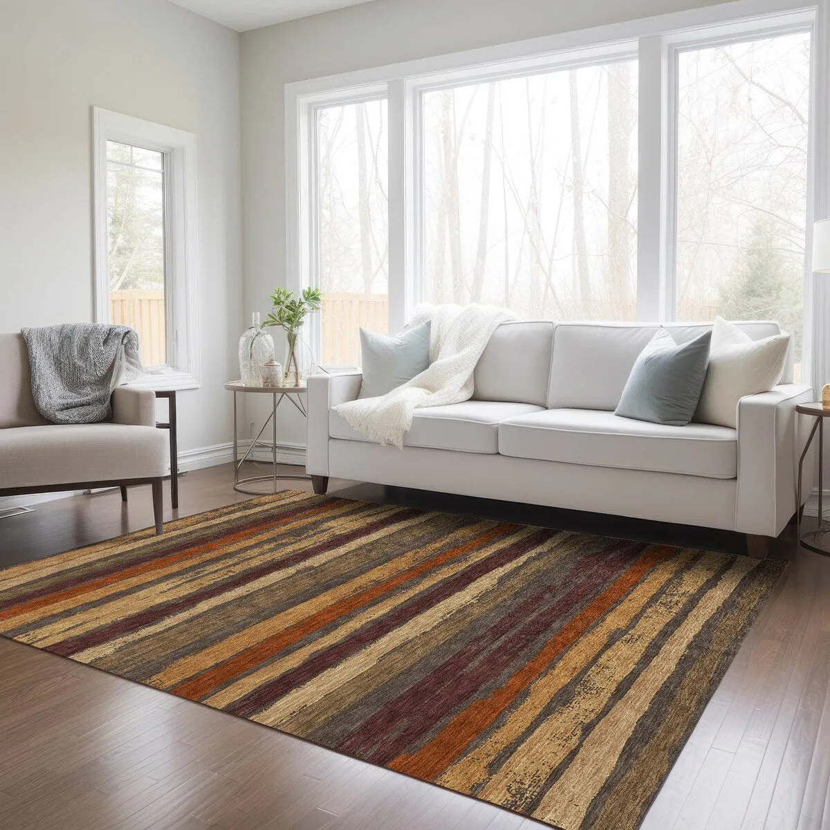 Machine Washable Indoor/ Outdoor Chantille Stripe Rug