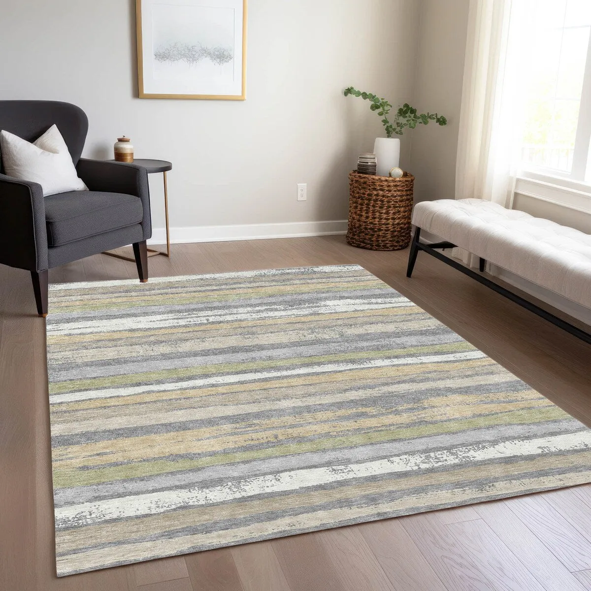 Machine Washable Indoor/ Outdoor Chantille Stripe Rug