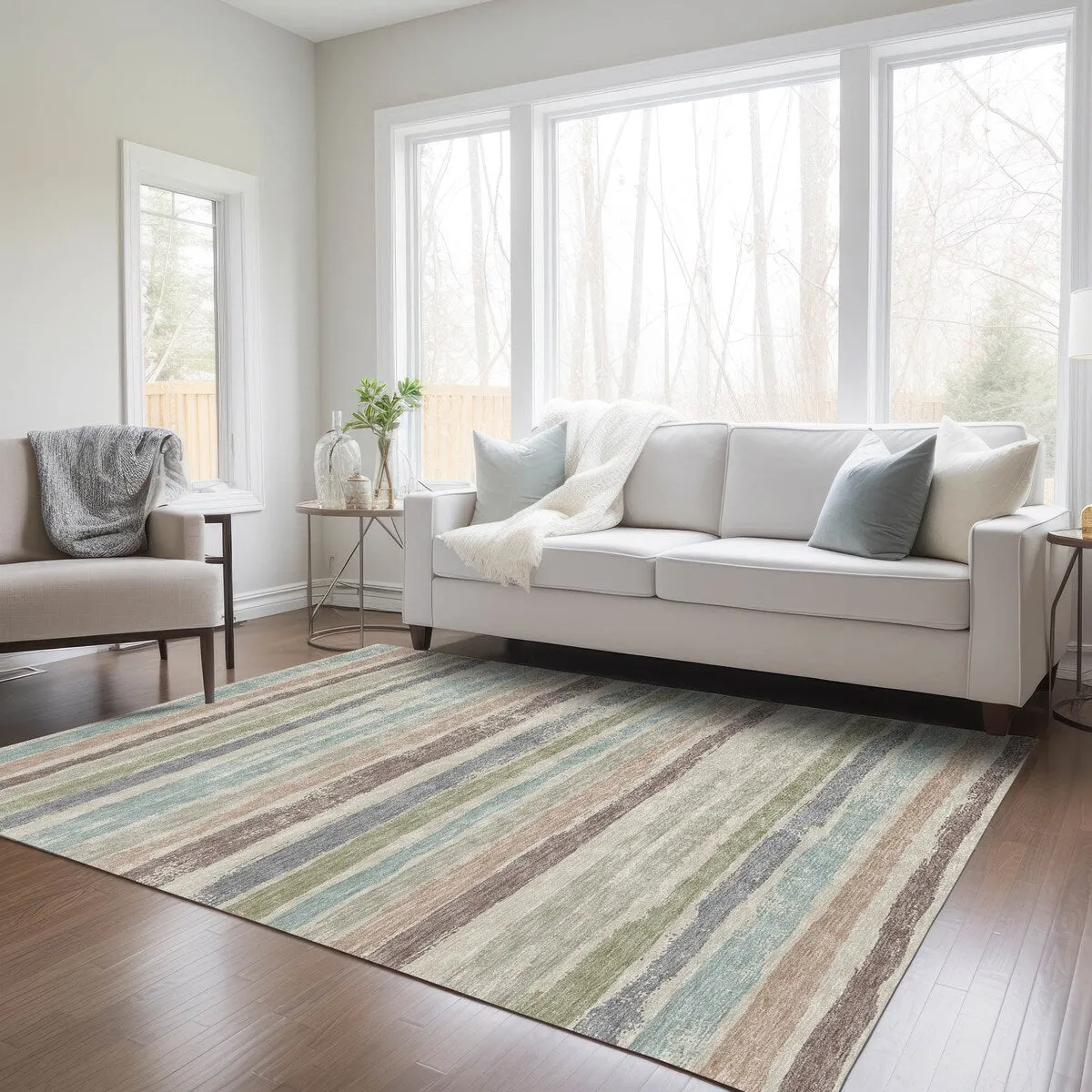 Machine Washable Indoor/ Outdoor Chantille Stripe Rug