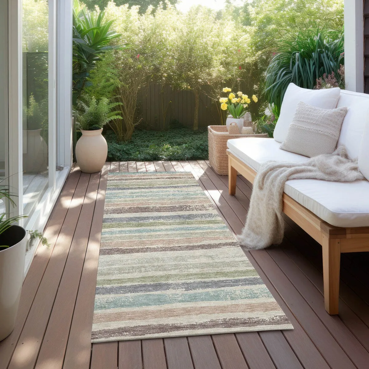 Machine Washable Indoor/ Outdoor Chantille Stripe Rug