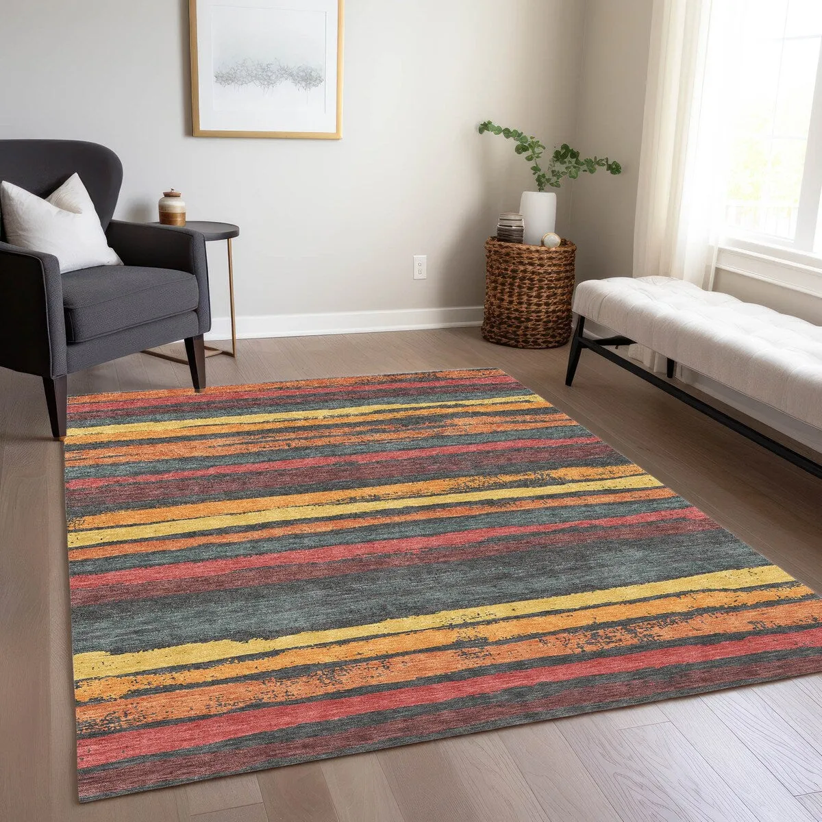 Machine Washable Indoor/ Outdoor Chantille Stripe Rug