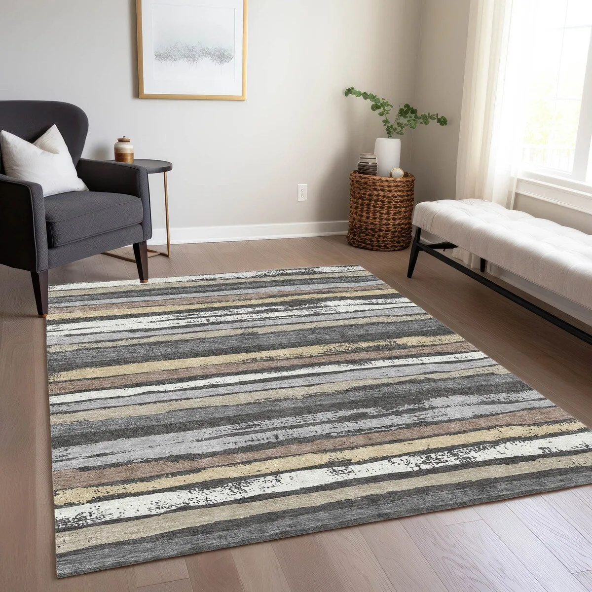 Machine Washable Indoor/ Outdoor Chantille Stripe Rug