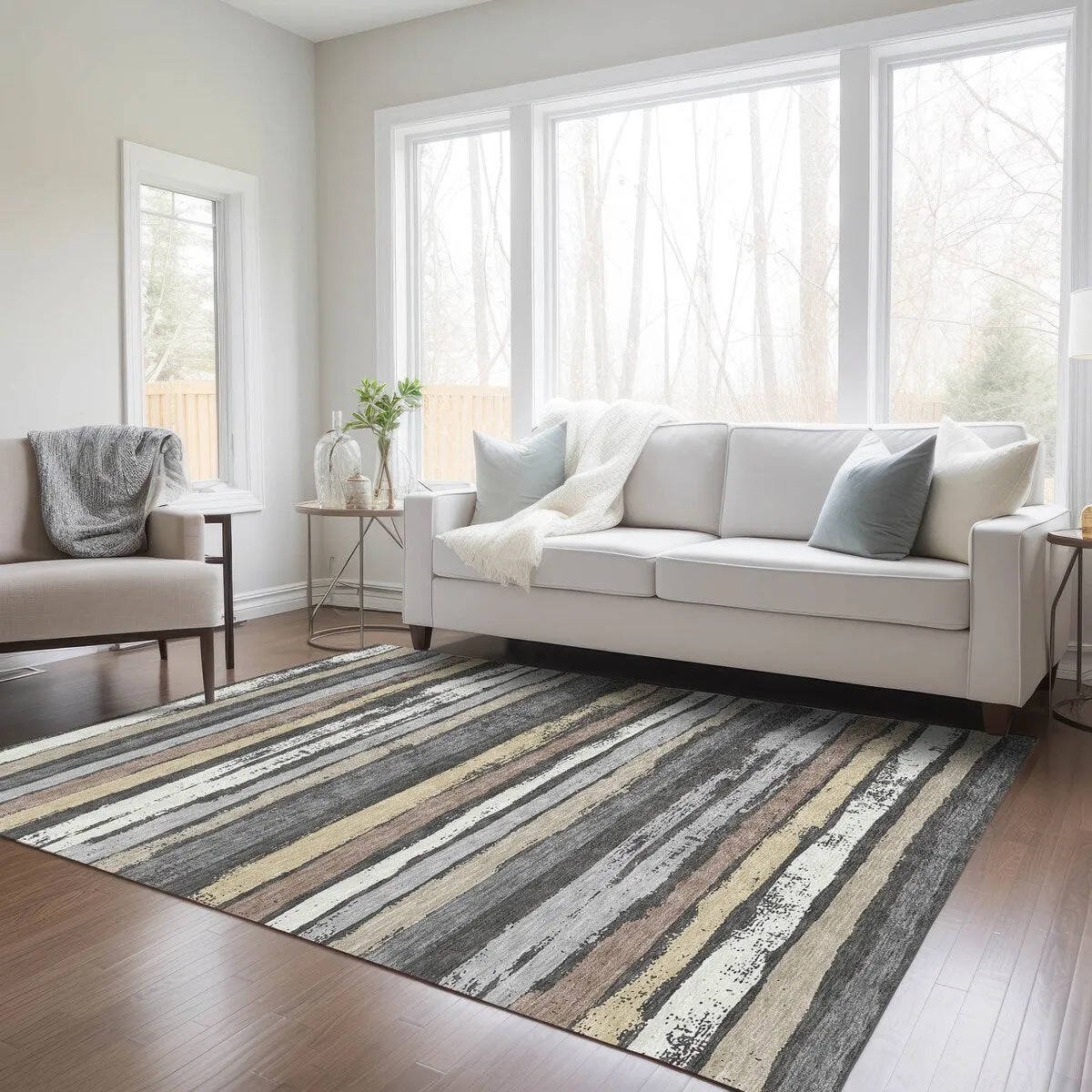 Machine Washable Indoor/ Outdoor Chantille Stripe Rug