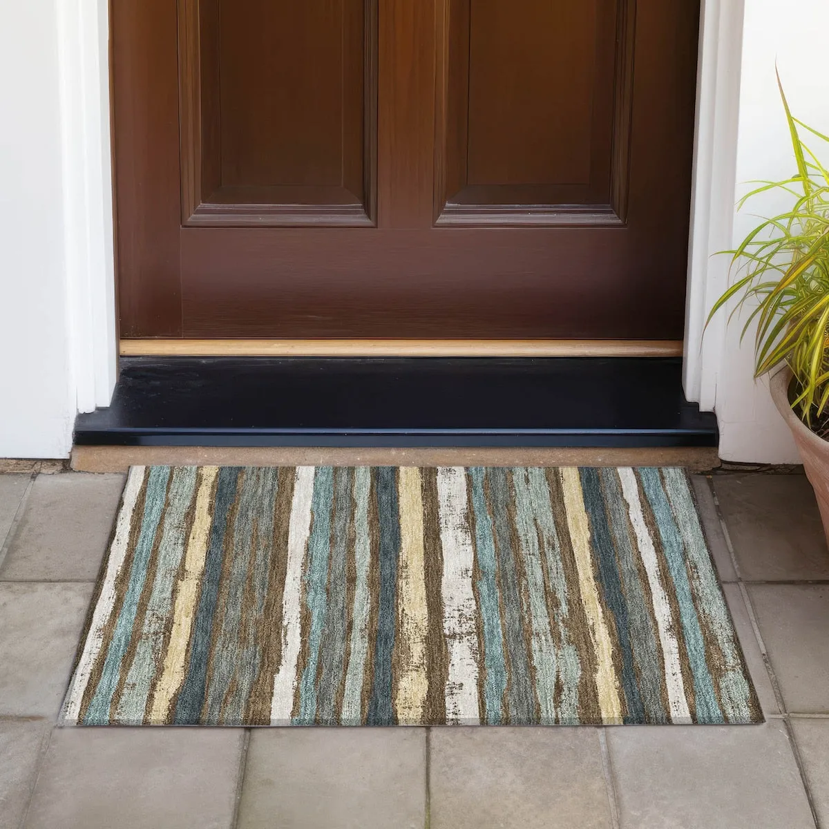 Machine Washable Indoor/ Outdoor Chantille Stripe Rug