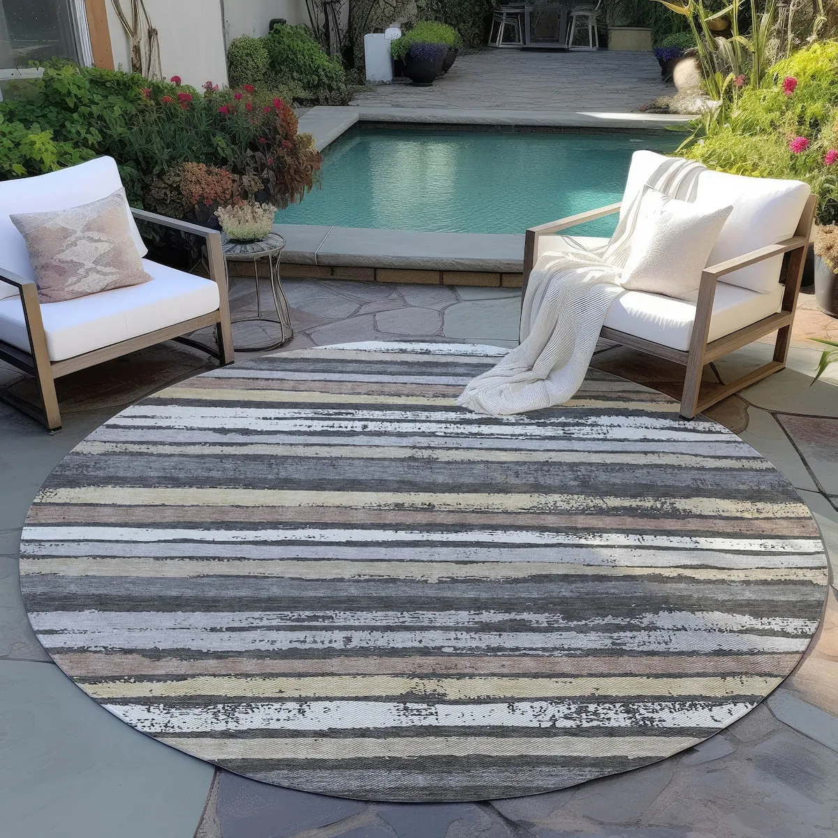 Machine Washable Indoor/ Outdoor Chantille Stripe Rug