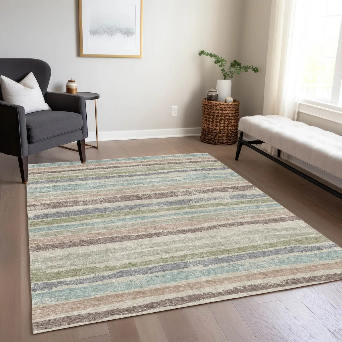 Machine Washable Indoor/ Outdoor Chantille Stripe Rug
