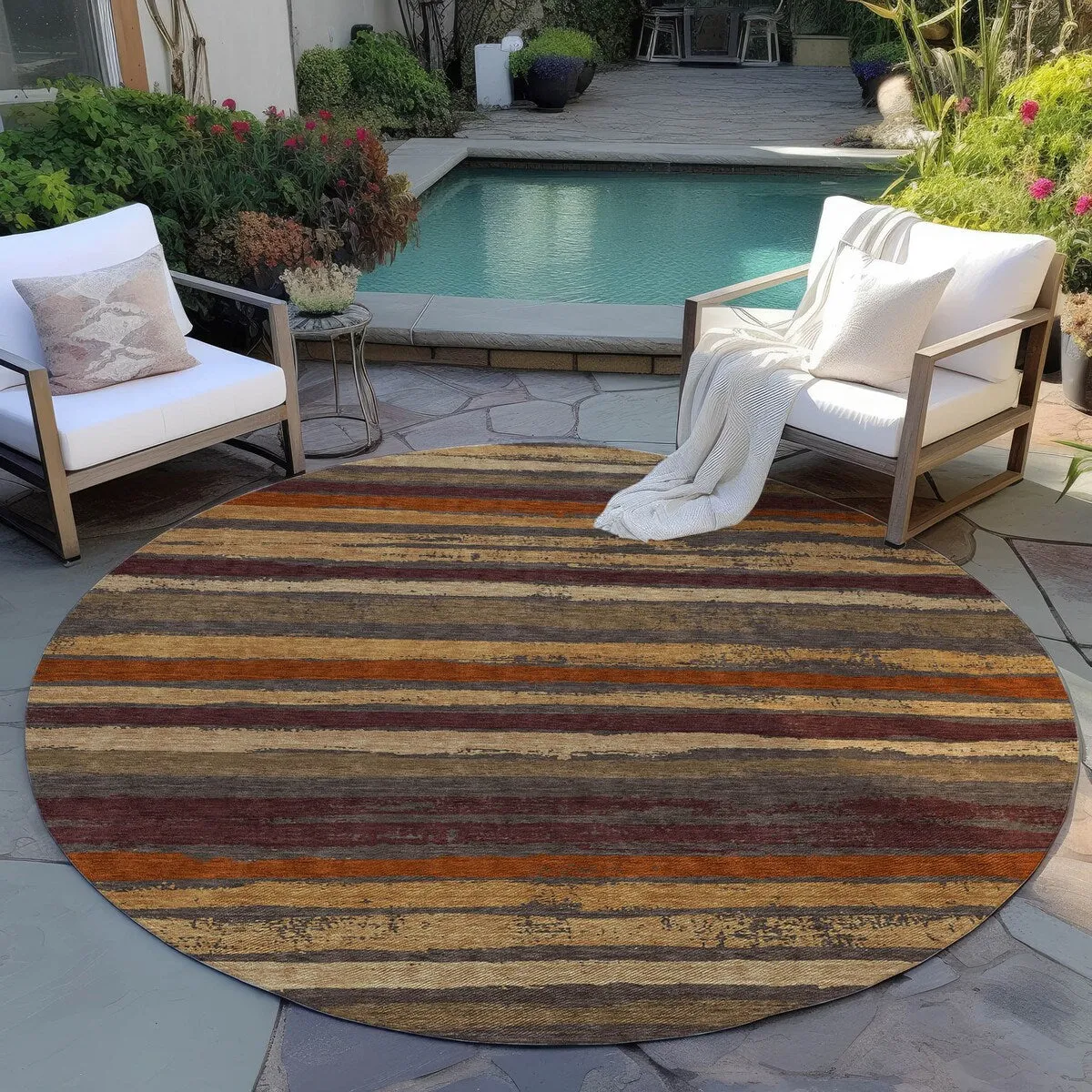 Machine Washable Indoor/ Outdoor Chantille Stripe Rug