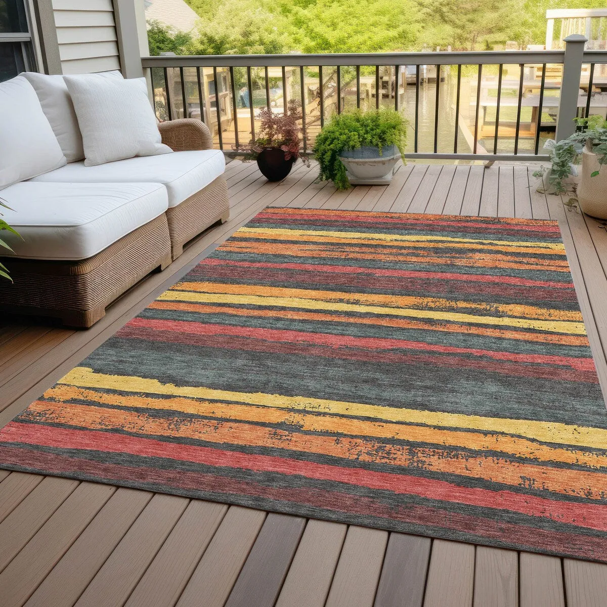 Machine Washable Indoor/ Outdoor Chantille Stripe Rug