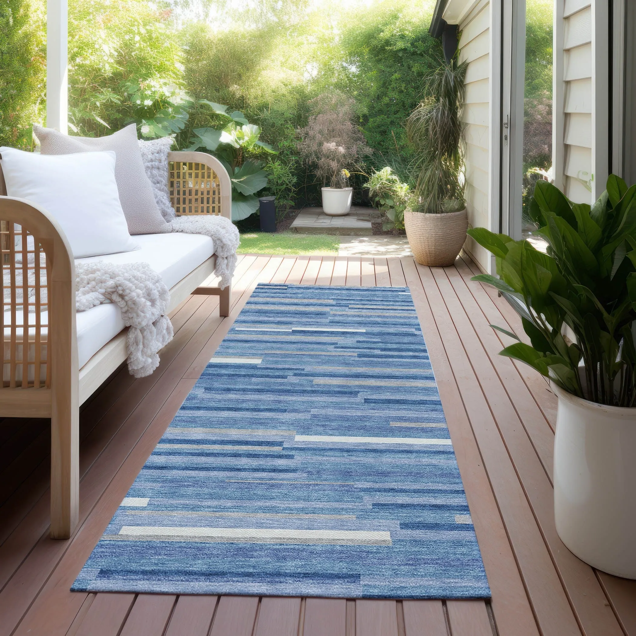 Machine Washable Indoor/ Outdoor Chantille Stripes Modern Rug