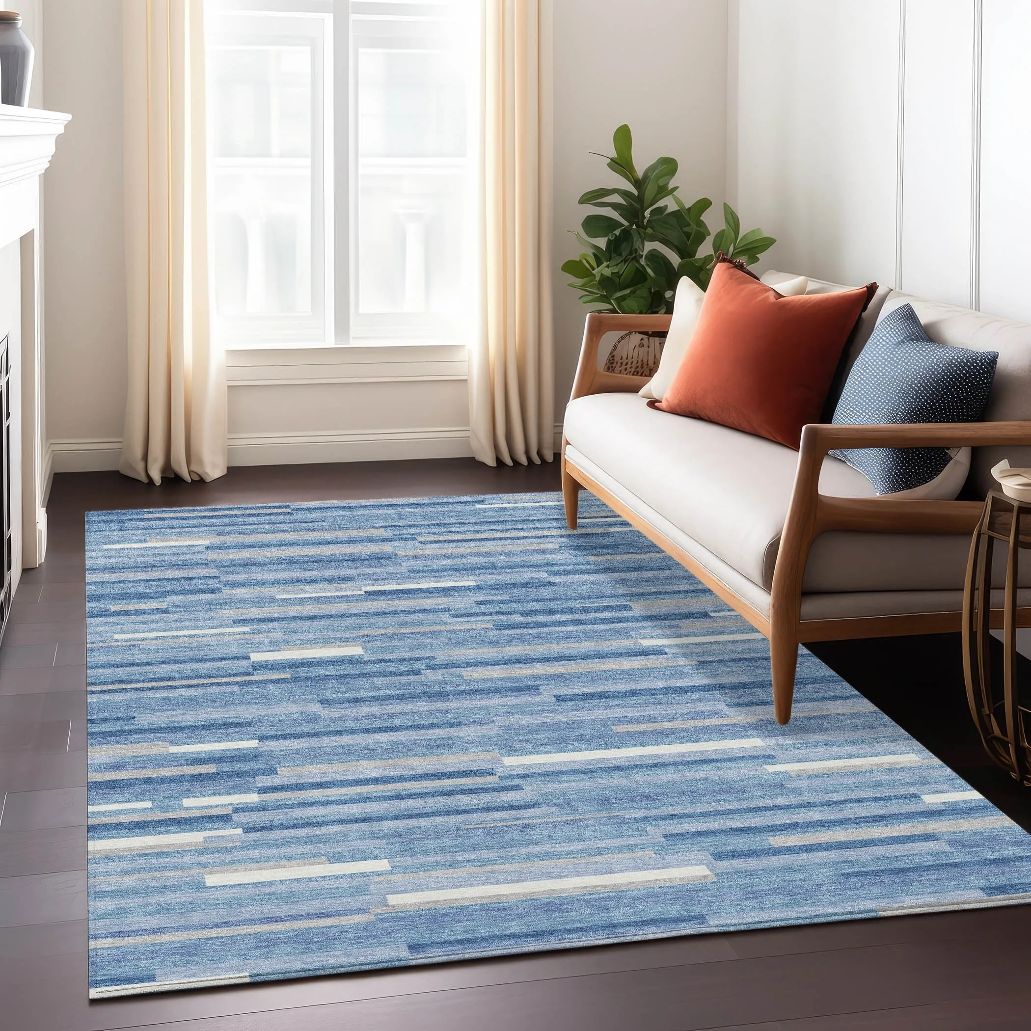 Machine Washable Indoor/ Outdoor Chantille Stripes Modern Rug