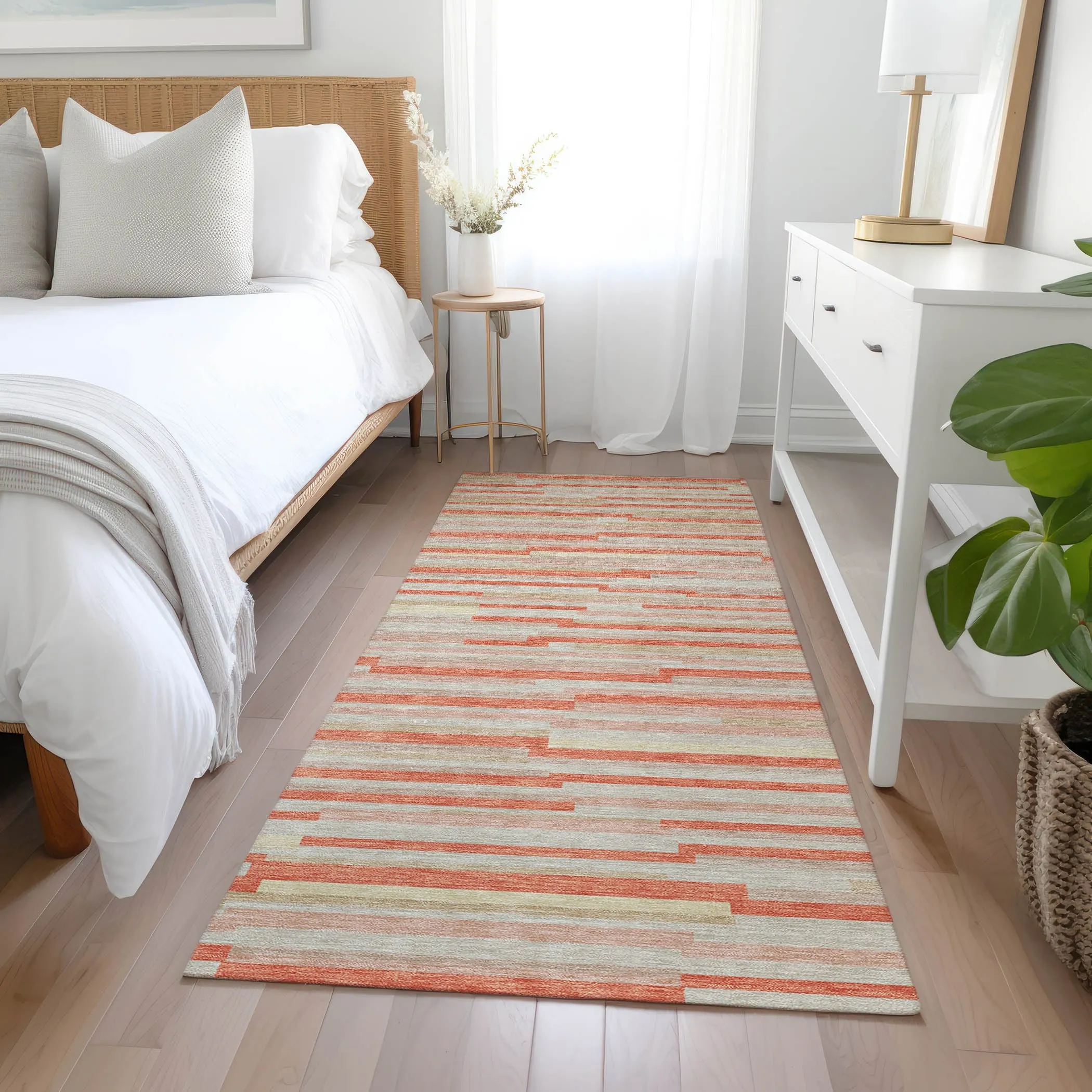 Machine Washable Indoor/ Outdoor Chantille Stripes Modern Rug