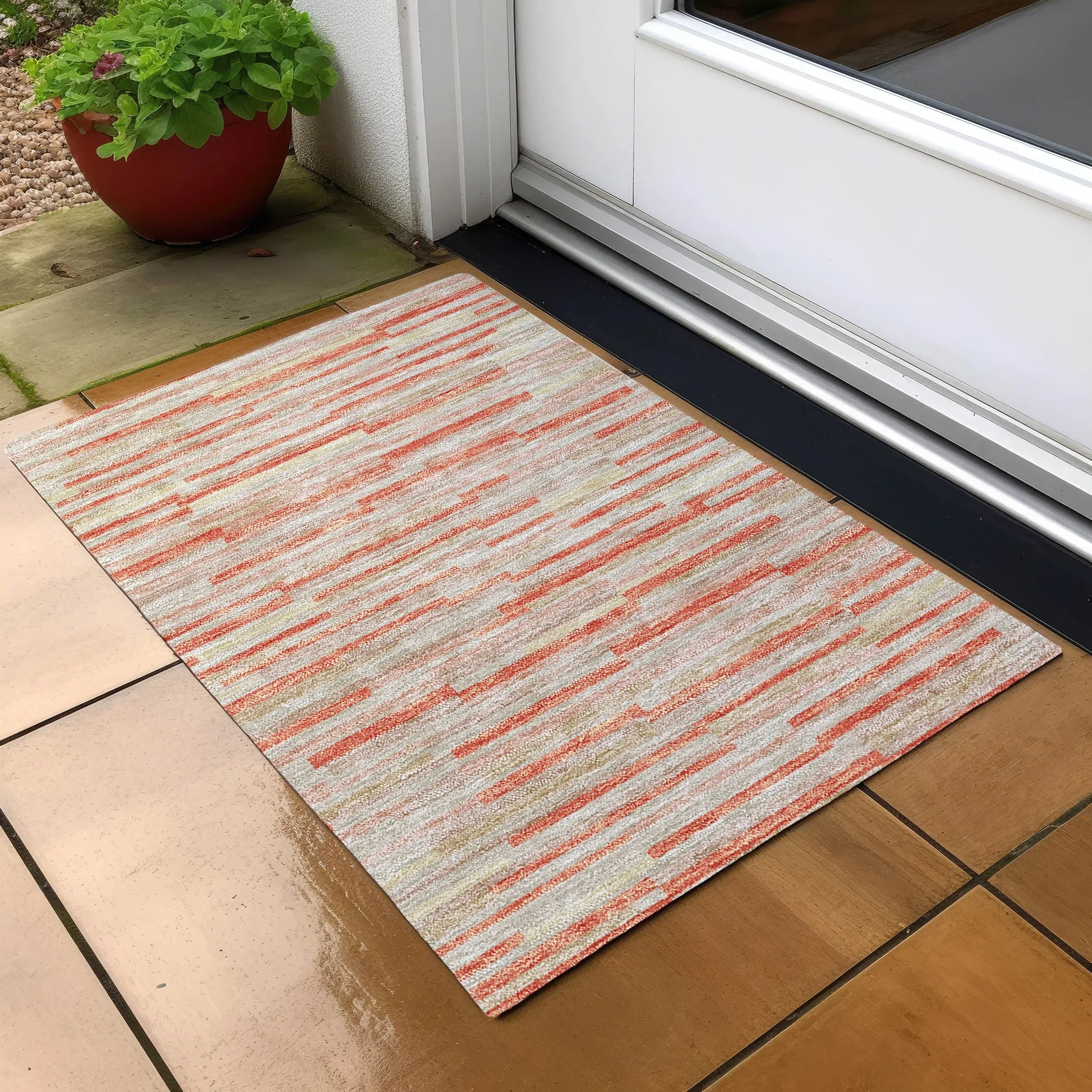 Machine Washable Indoor/ Outdoor Chantille Stripes Modern Rug