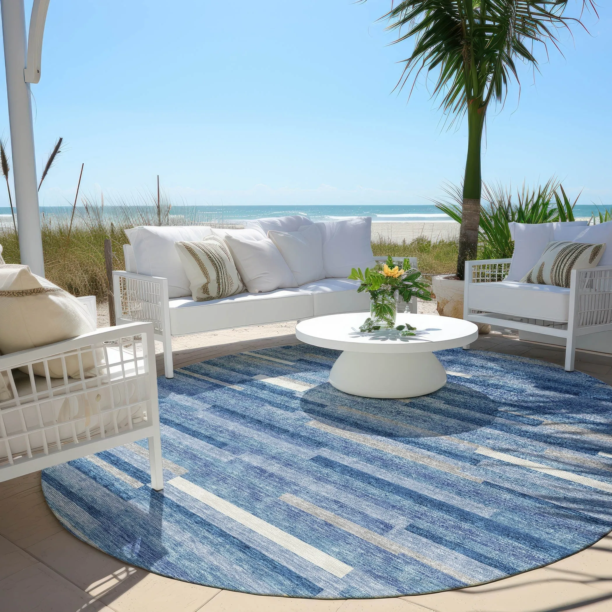 Machine Washable Indoor/ Outdoor Chantille Stripes Modern Rug