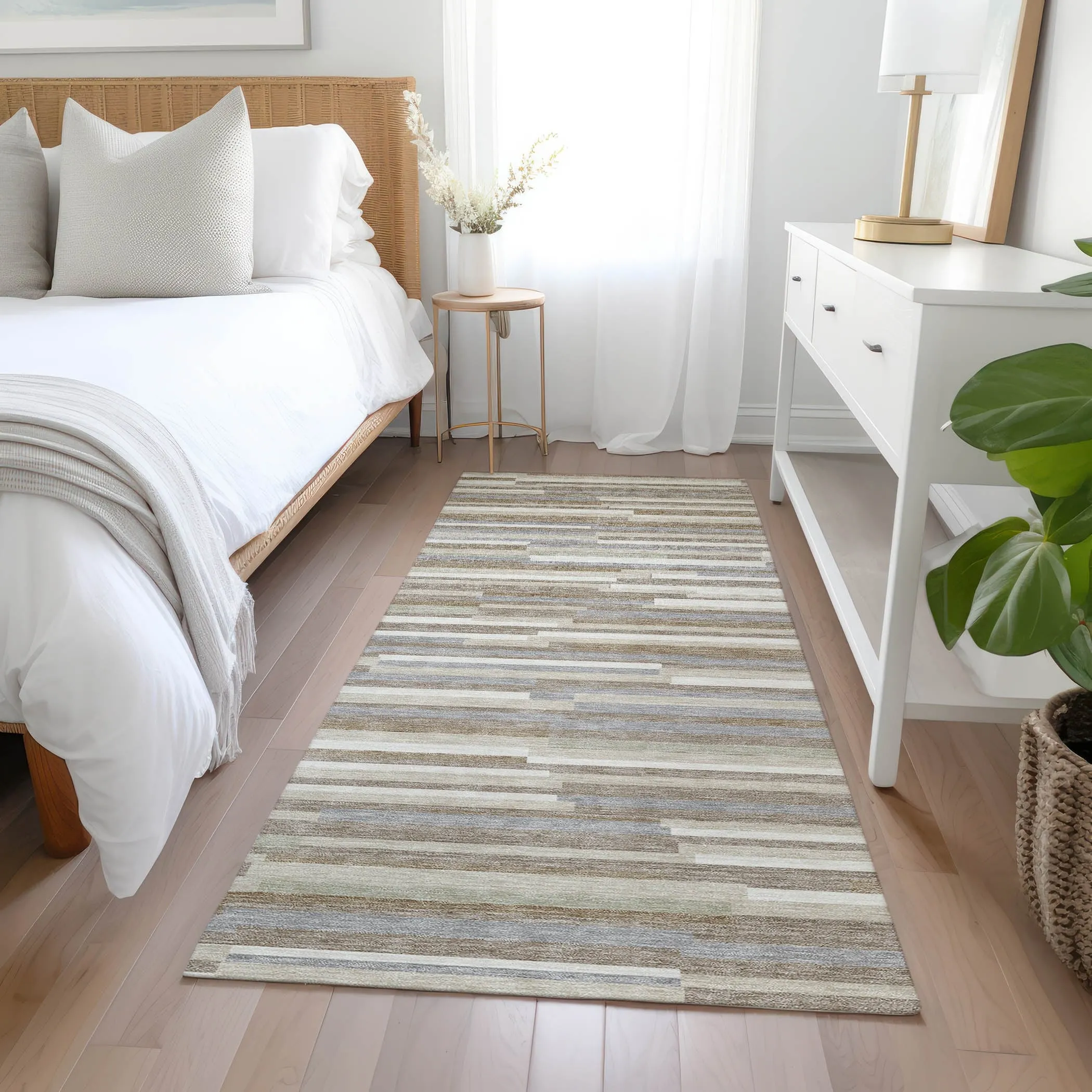 Machine Washable Indoor/ Outdoor Chantille Stripes Modern Rug