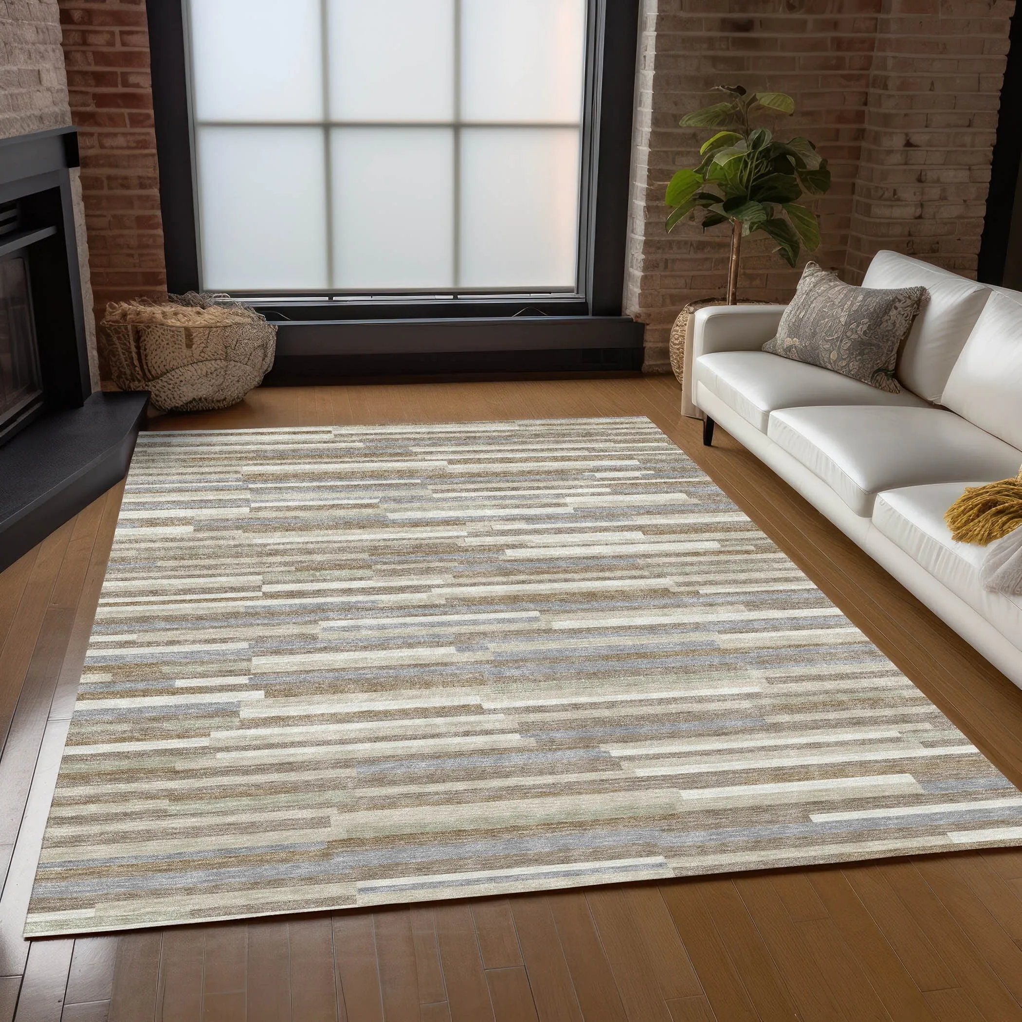Machine Washable Indoor/ Outdoor Chantille Stripes Modern Rug