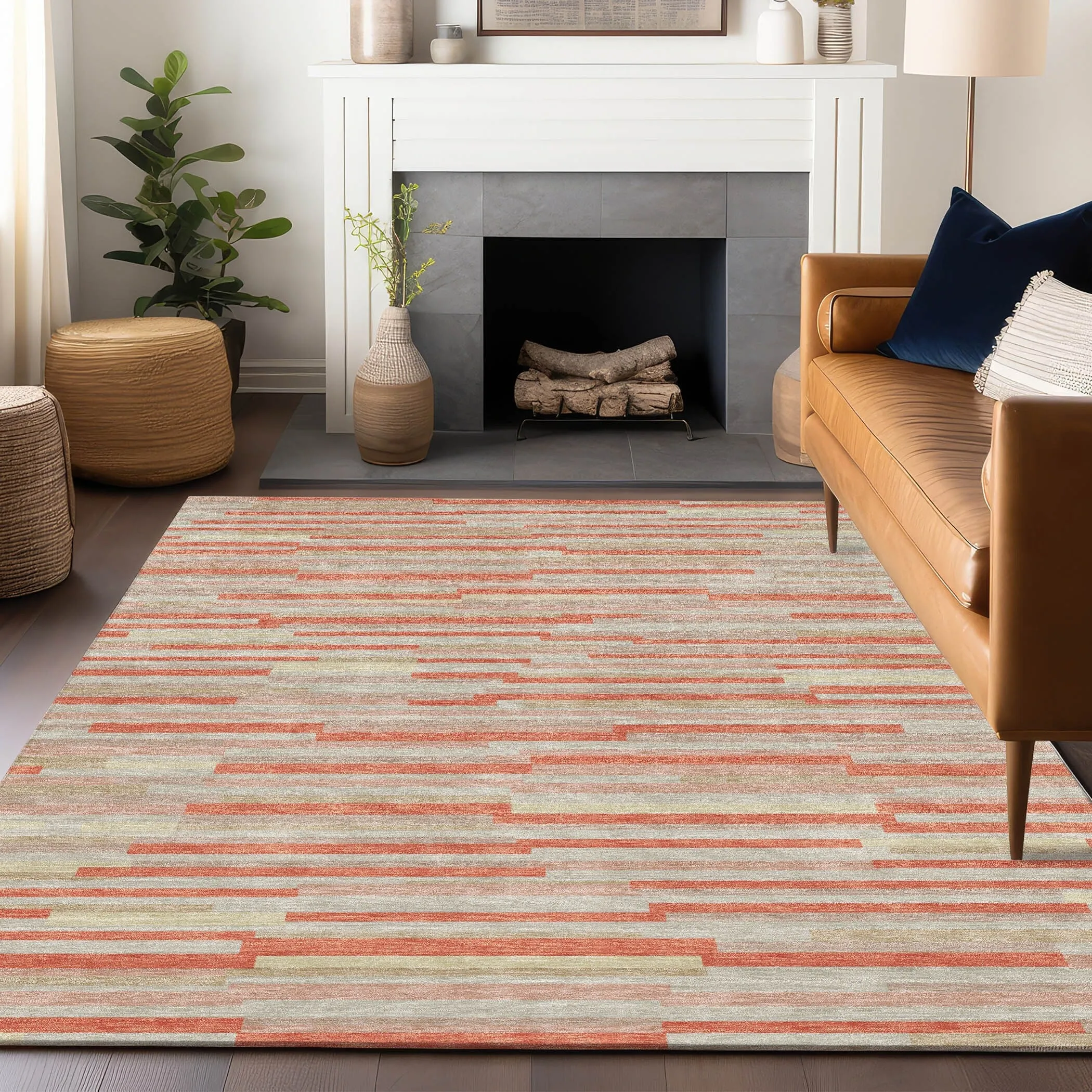 Machine Washable Indoor/ Outdoor Chantille Stripes Modern Rug