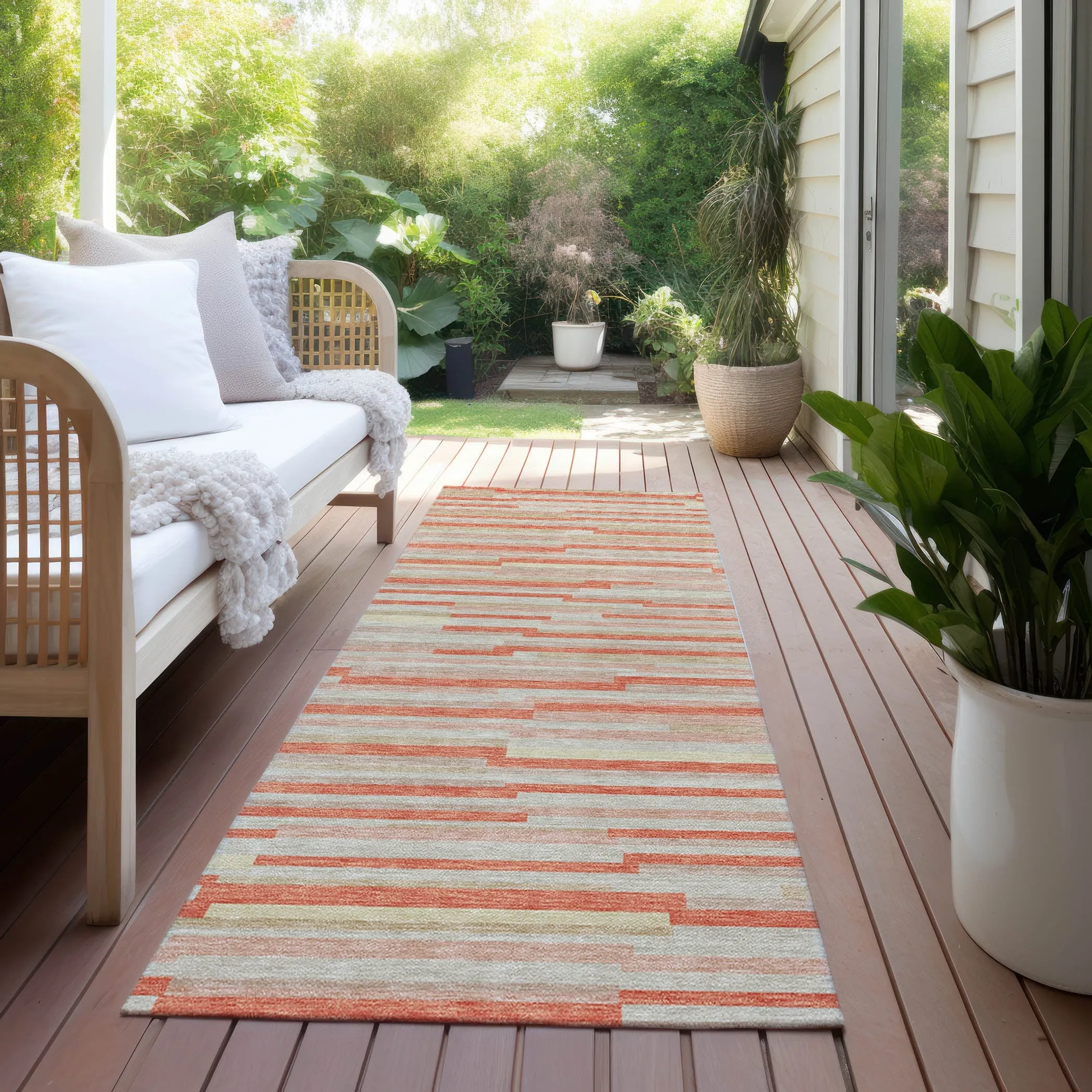 Machine Washable Indoor/ Outdoor Chantille Stripes Modern Rug
