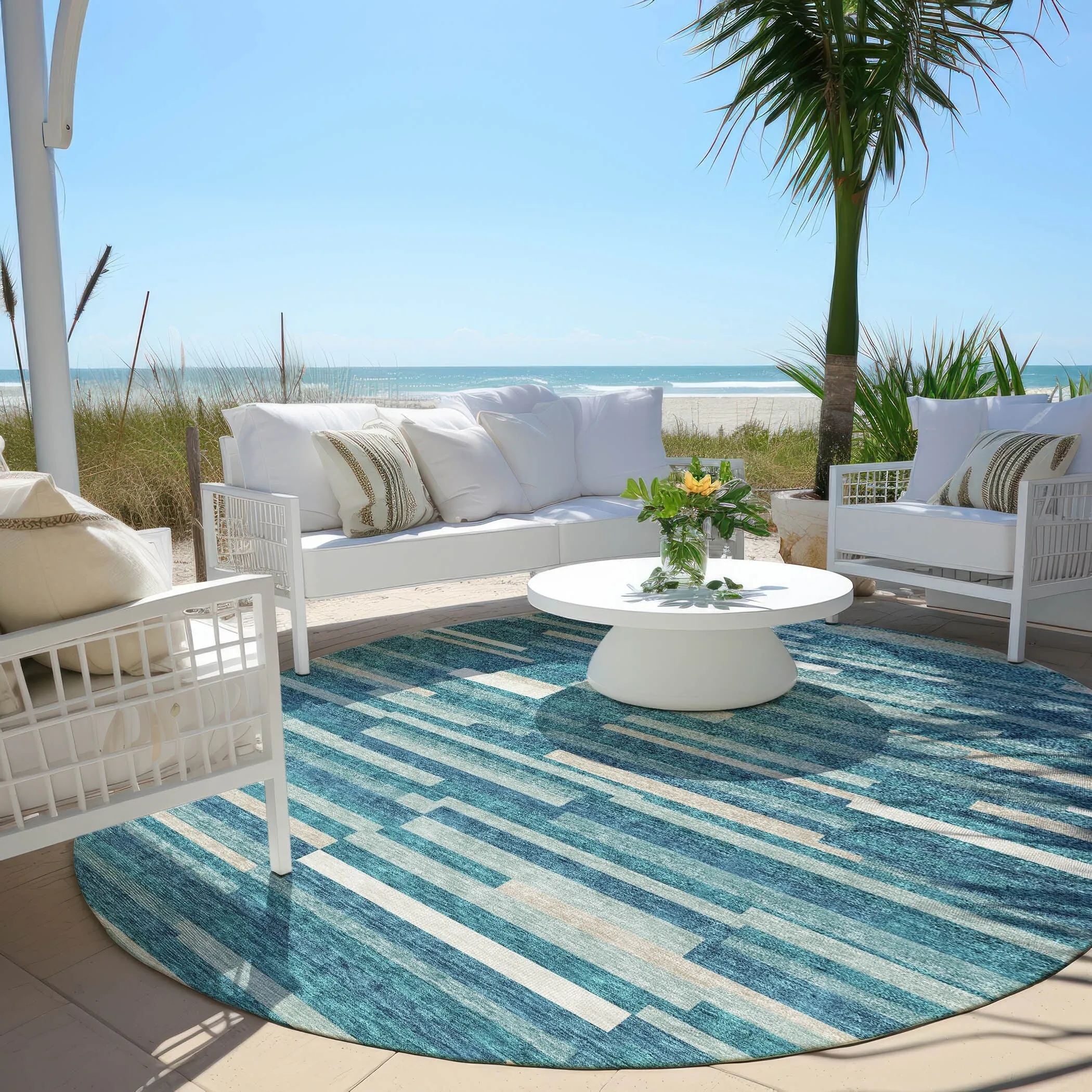 Machine Washable Indoor/ Outdoor Chantille Stripes Modern Rug