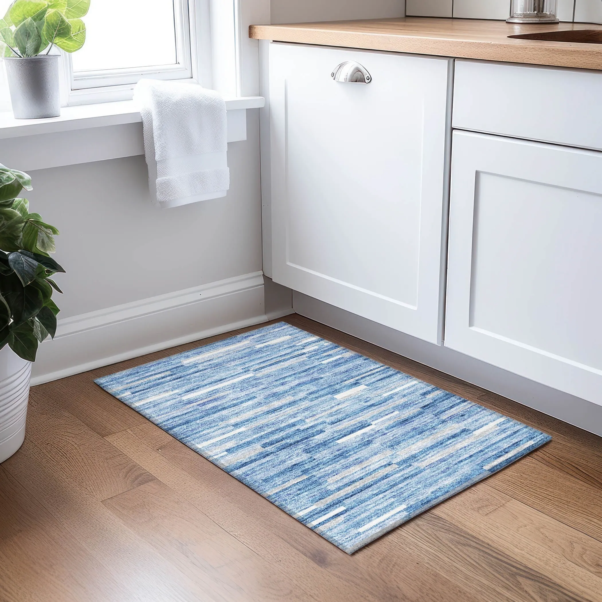Machine Washable Indoor/ Outdoor Chantille Stripes Modern Rug