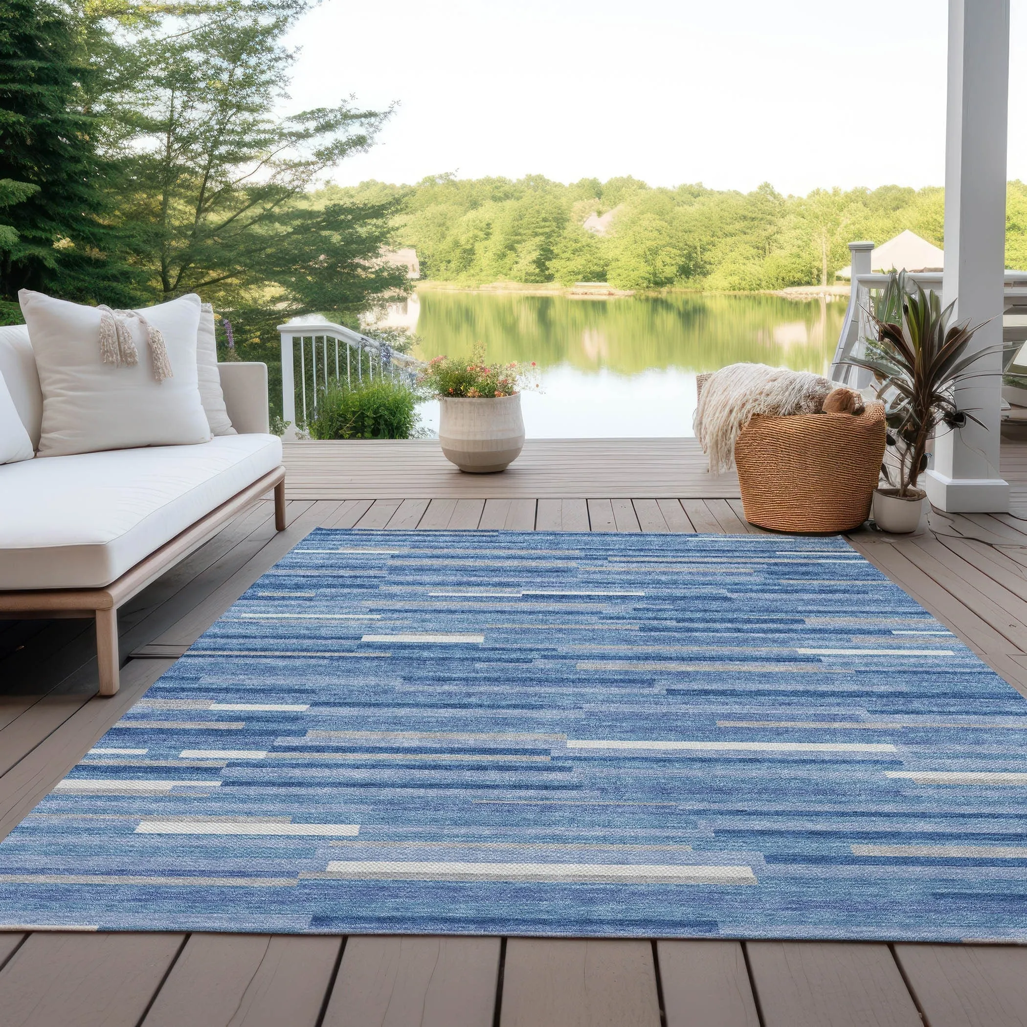 Machine Washable Indoor/ Outdoor Chantille Stripes Modern Rug