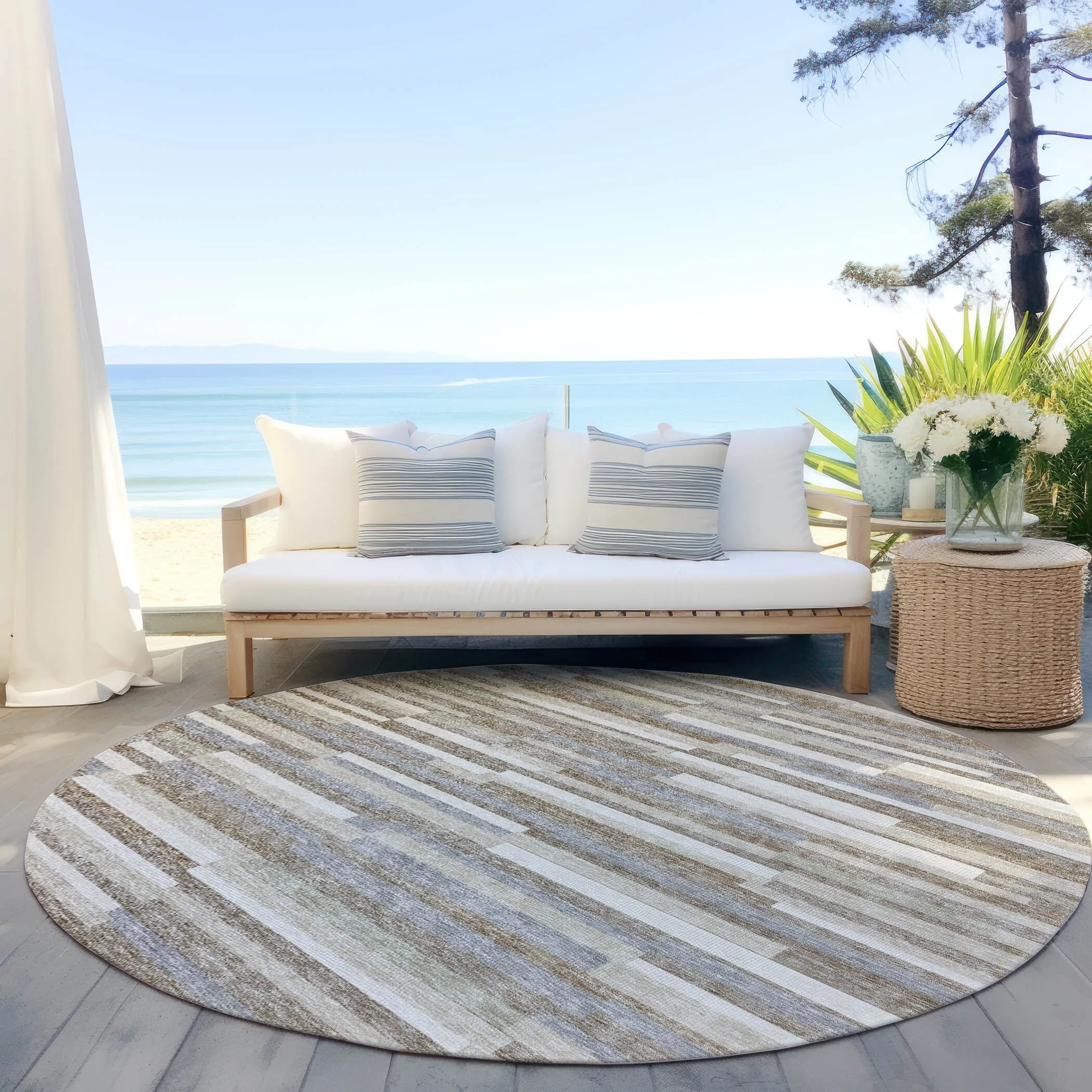 Machine Washable Indoor/ Outdoor Chantille Stripes Modern Rug
