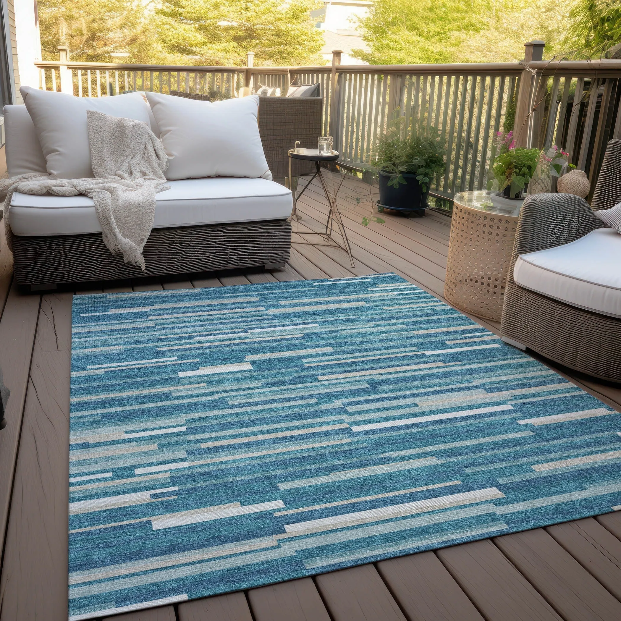 Machine Washable Indoor/ Outdoor Chantille Stripes Modern Rug