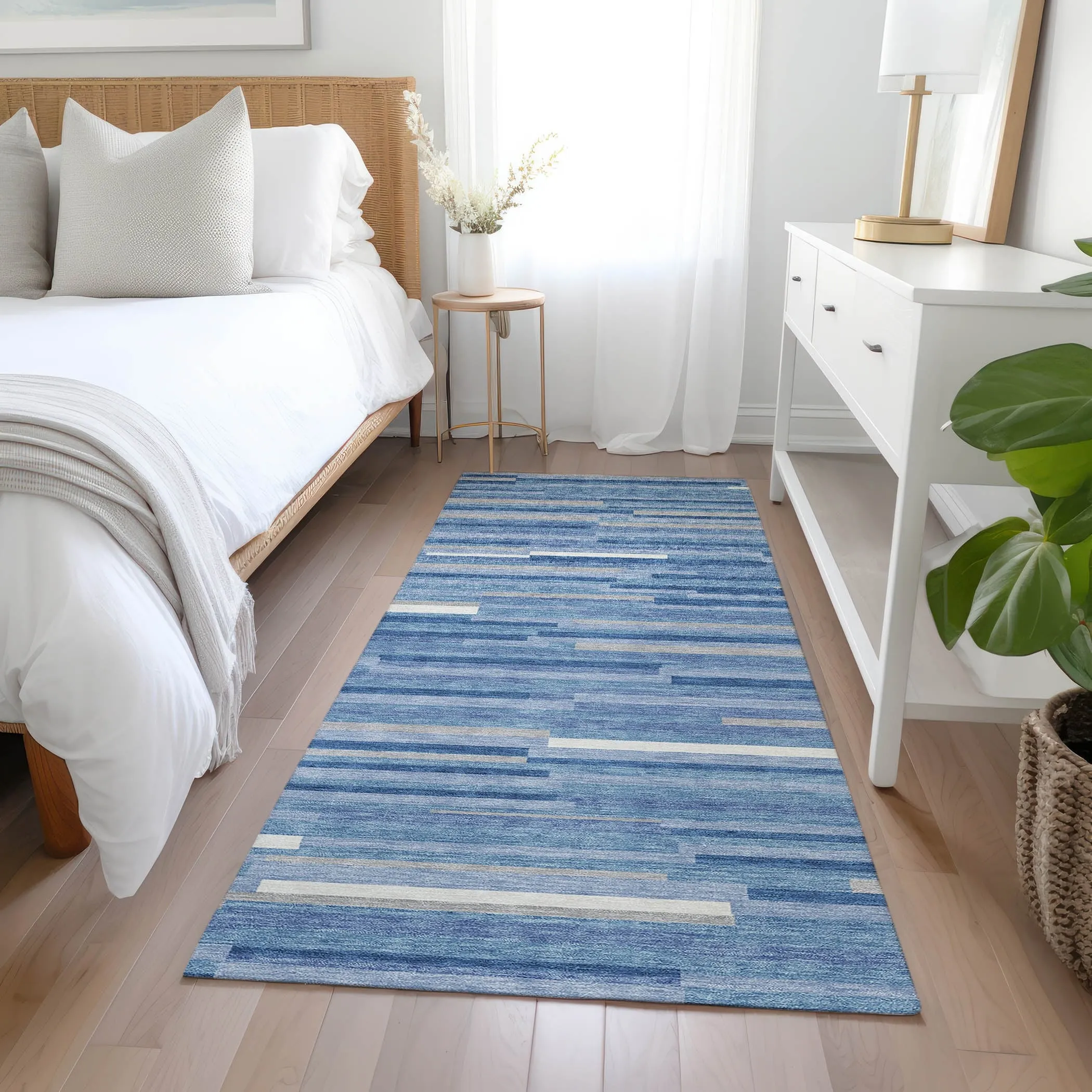 Machine Washable Indoor/ Outdoor Chantille Stripes Modern Rug
