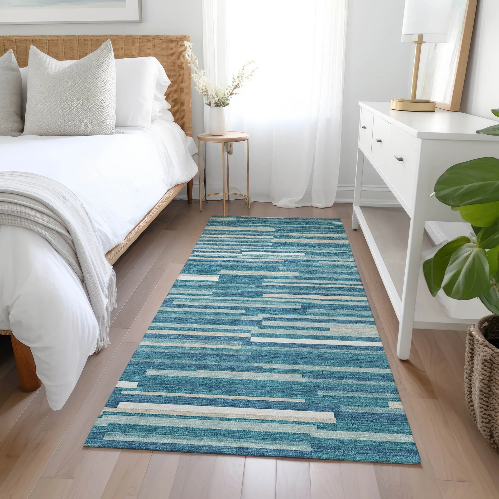 Machine Washable Indoor/ Outdoor Chantille Stripes Modern Rug