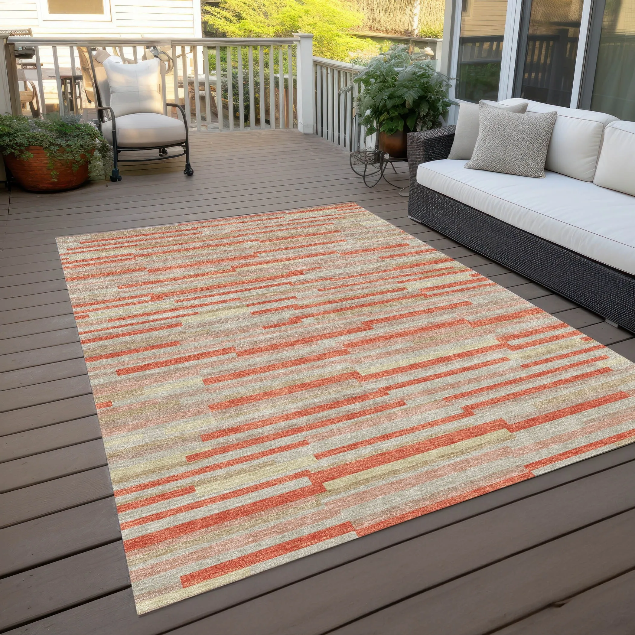 Machine Washable Indoor/ Outdoor Chantille Stripes Modern Rug
