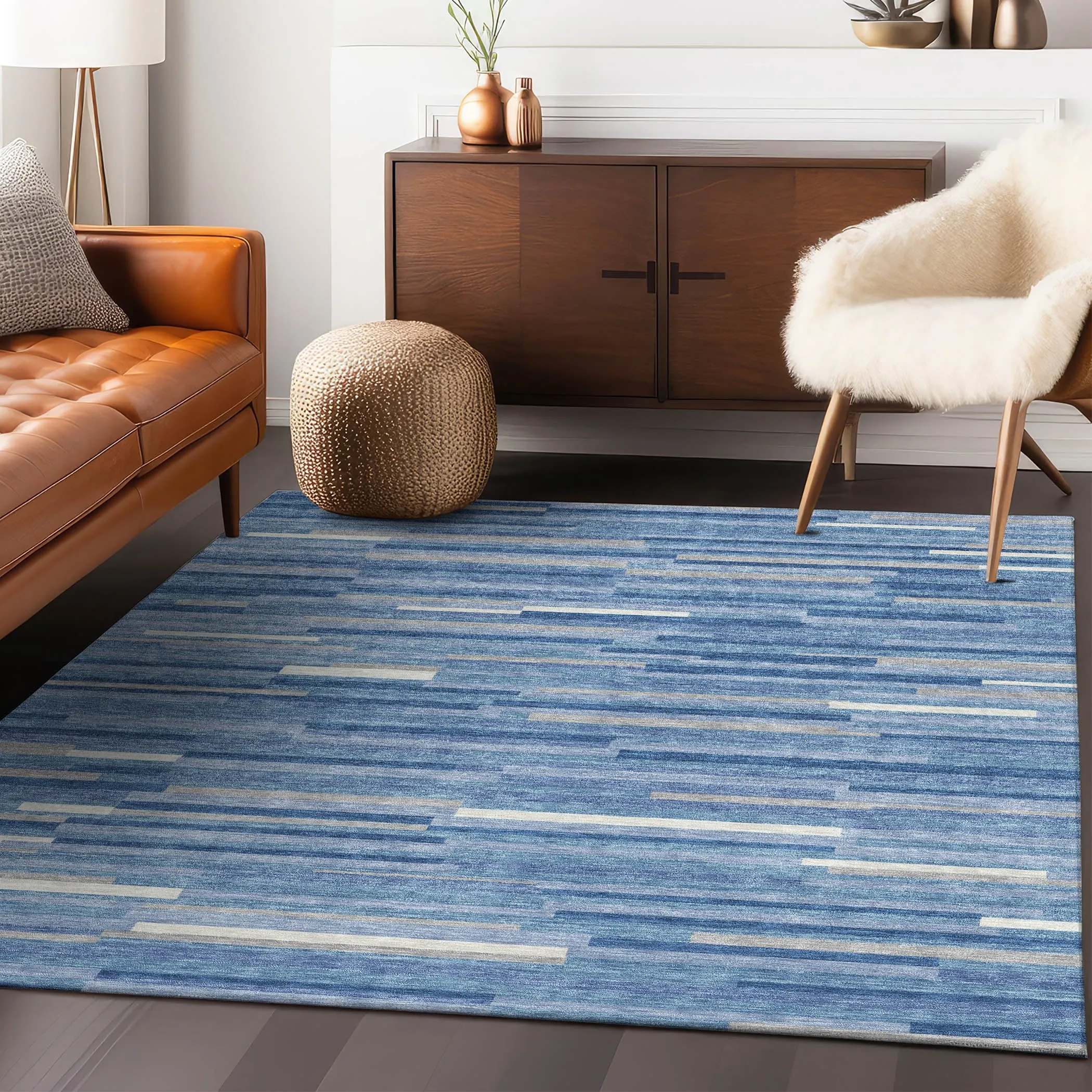 Machine Washable Indoor/ Outdoor Chantille Stripes Modern Rug