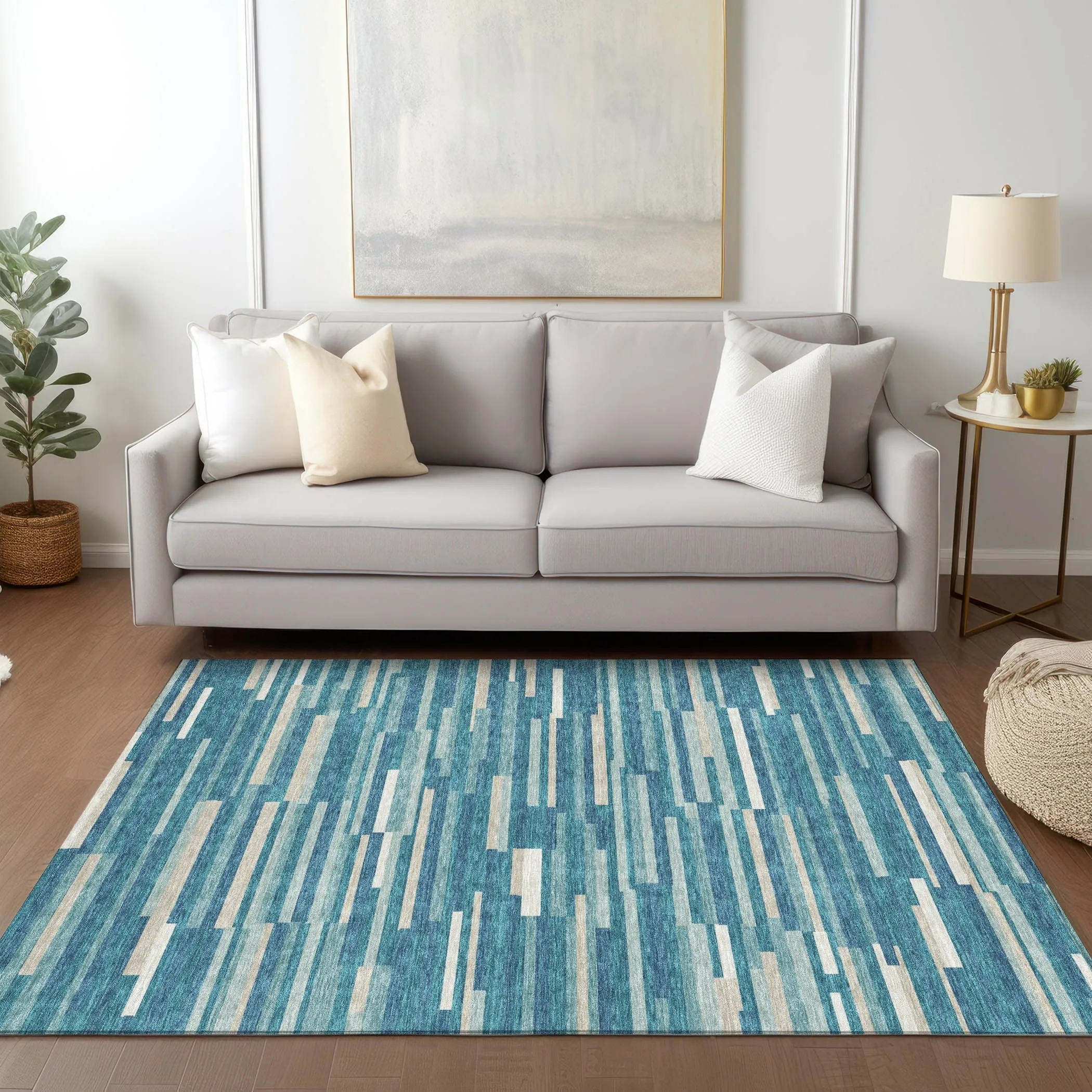 Machine Washable Indoor/ Outdoor Chantille Stripes Modern Rug