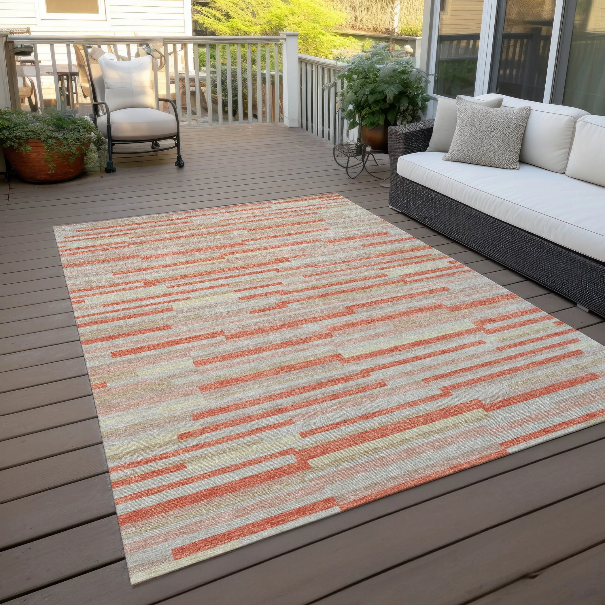 Machine Washable Indoor/ Outdoor Chantille Stripes Modern Rug