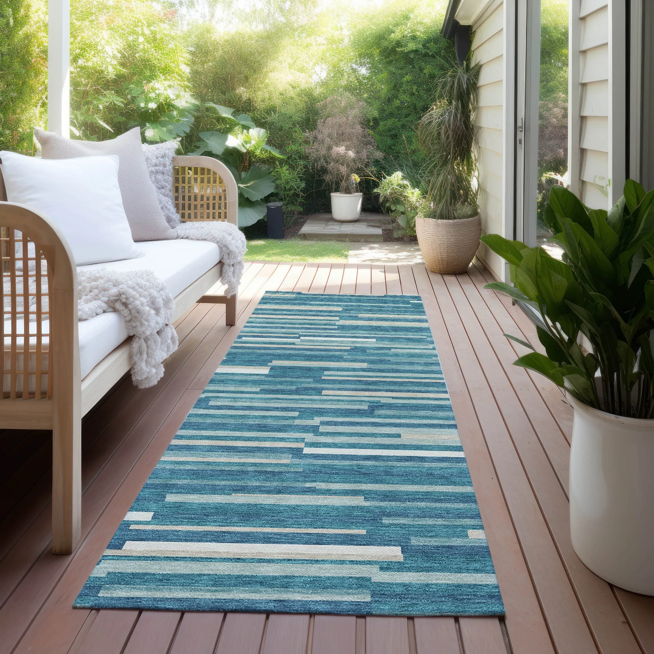 Machine Washable Indoor/ Outdoor Chantille Stripes Modern Rug