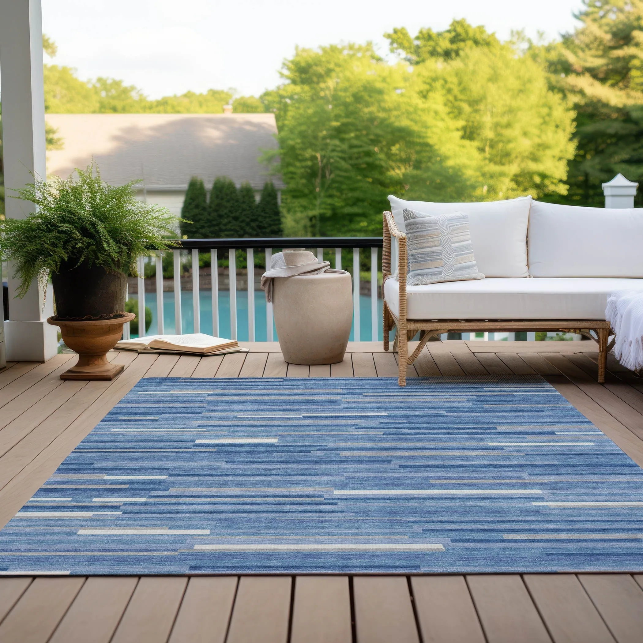 Machine Washable Indoor/ Outdoor Chantille Stripes Modern Rug