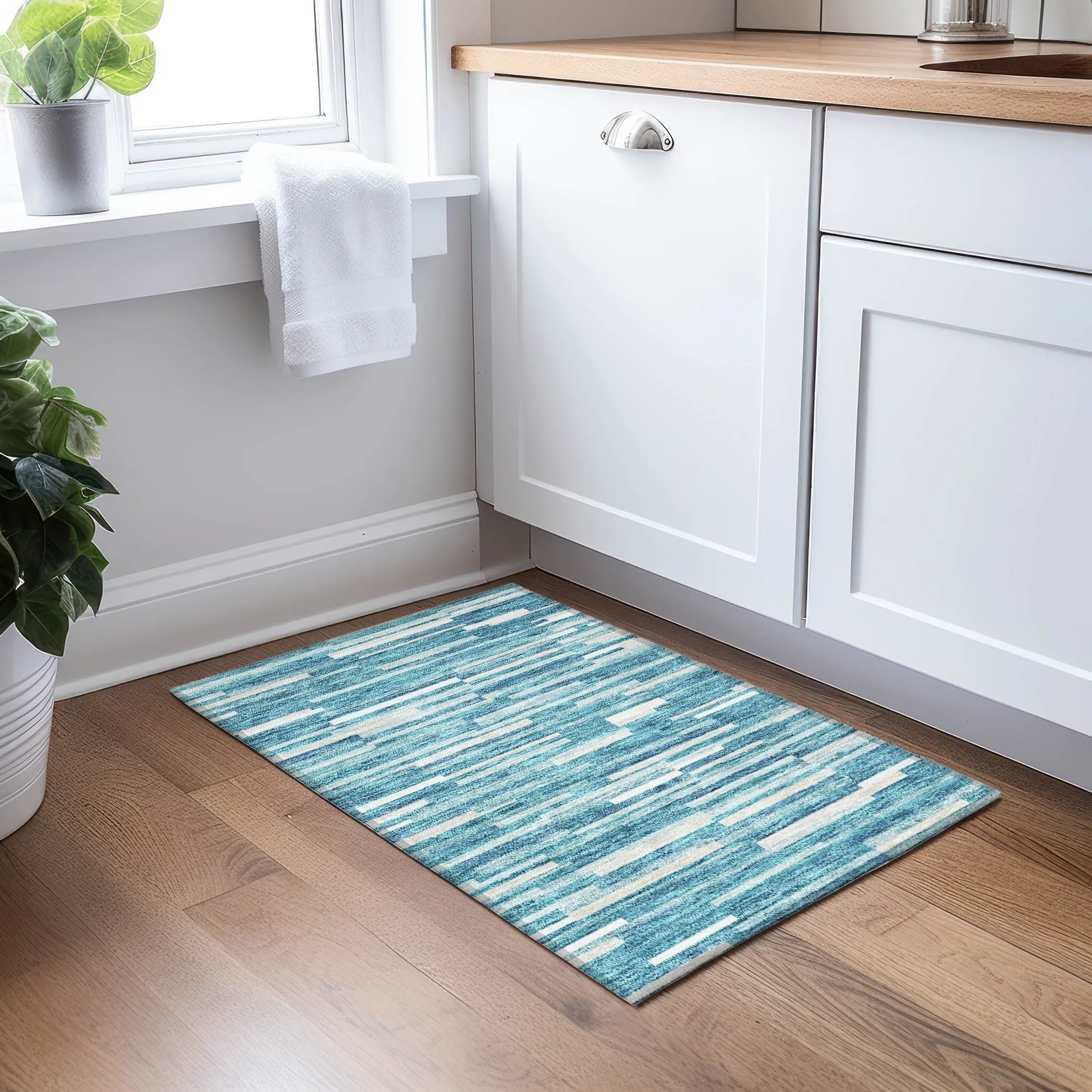 Machine Washable Indoor/ Outdoor Chantille Stripes Modern Rug