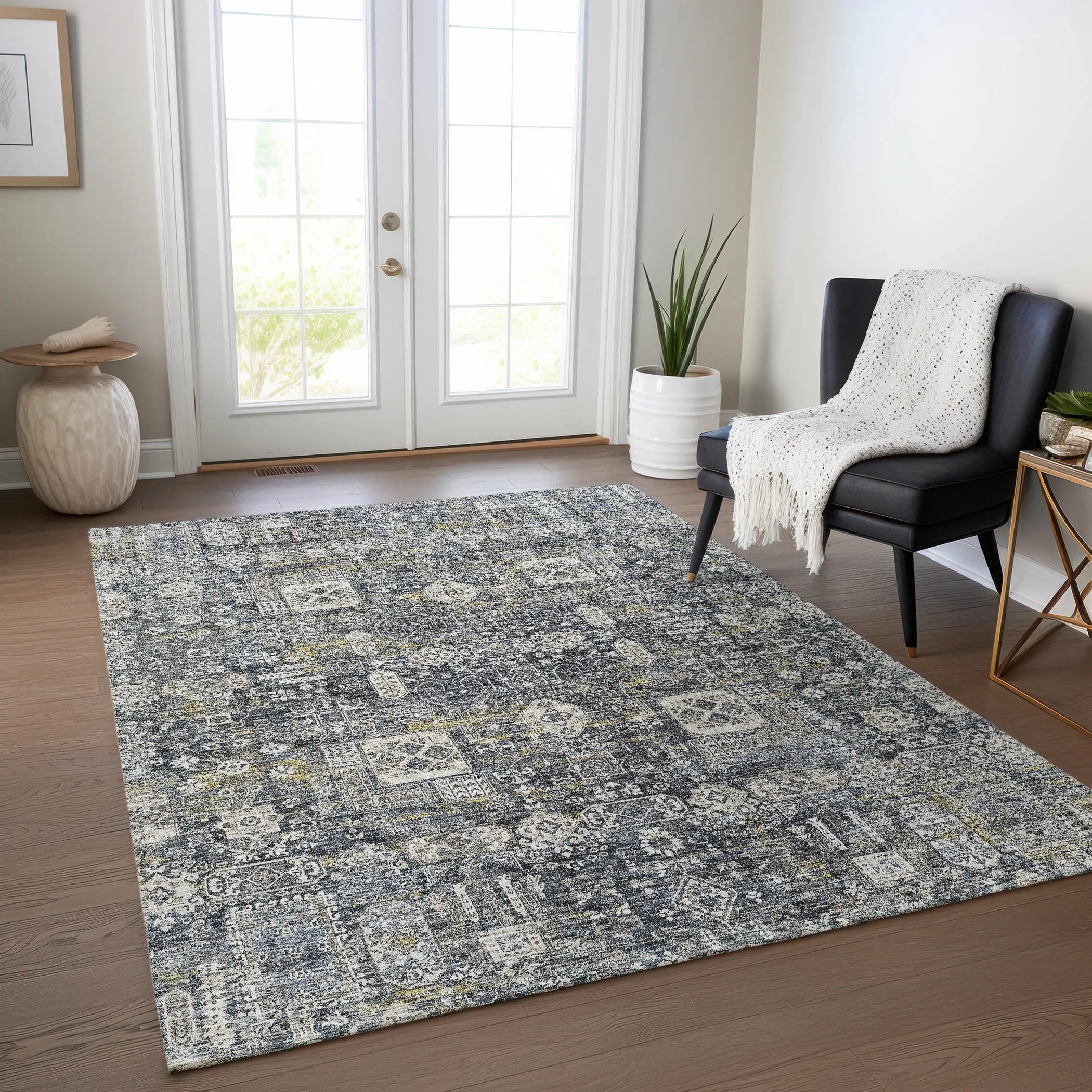 Machine Washable Indoor/ Outdoor Chantille Vintage Traditional Rug