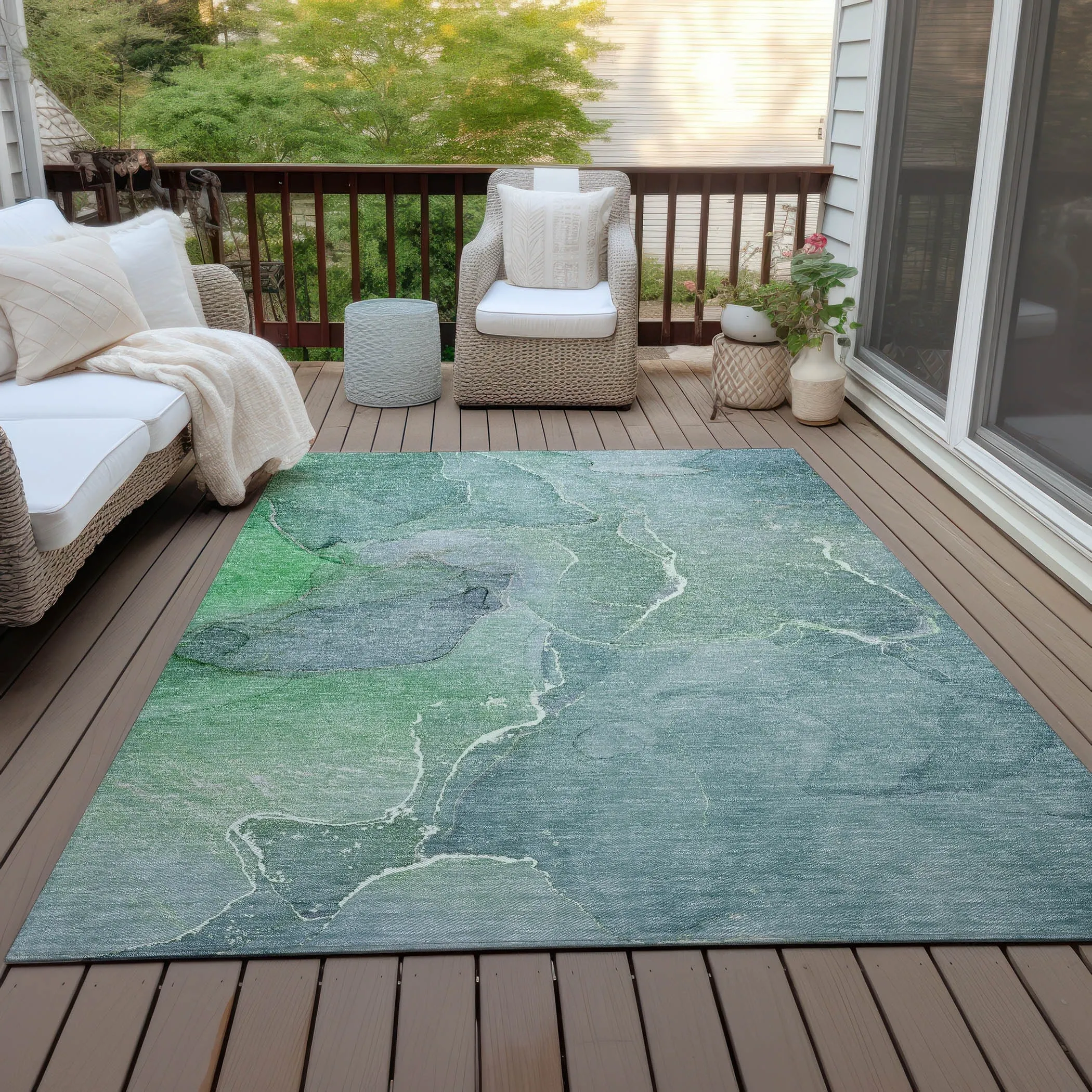 Machine Washable Indoor/ Outdoor Chantille Watercolor Rug