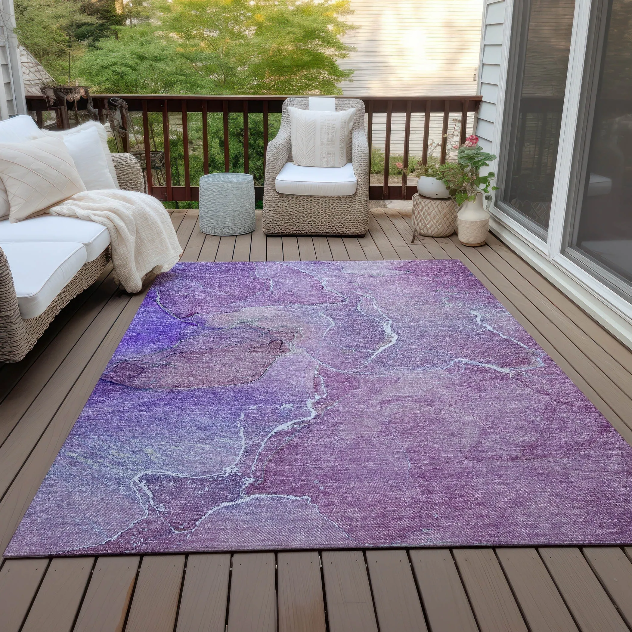 Machine Washable Indoor/ Outdoor Chantille Watercolor Rug