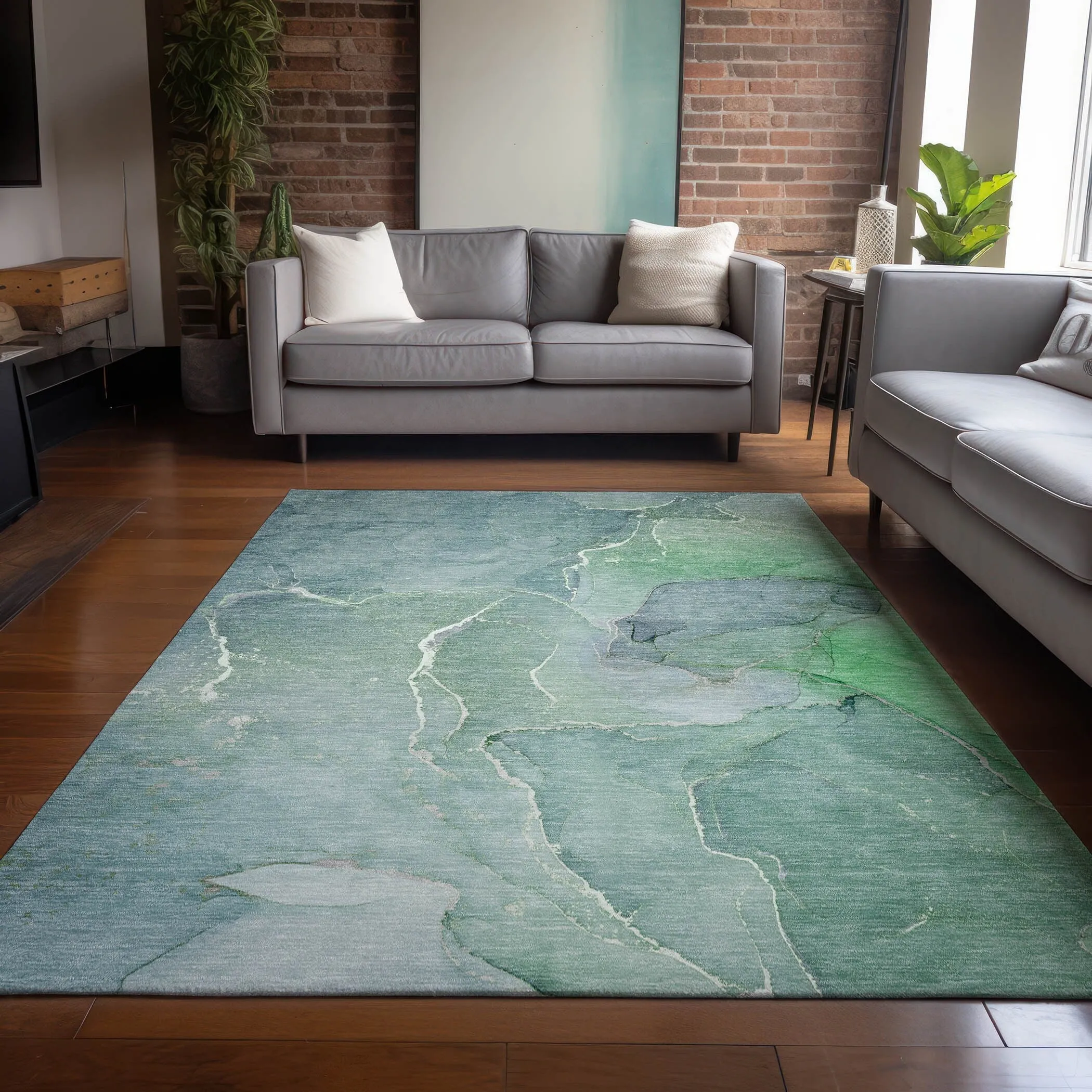 Machine Washable Indoor/ Outdoor Chantille Watercolor Rug