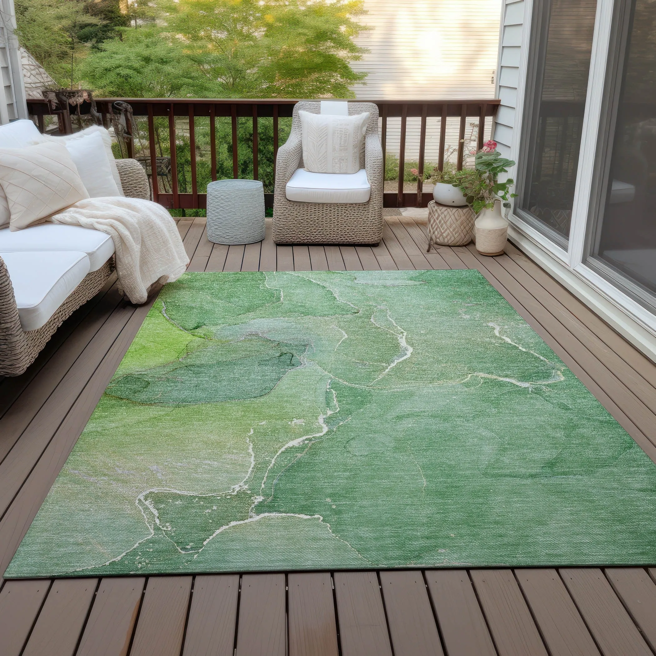 Machine Washable Indoor/ Outdoor Chantille Watercolor Rug
