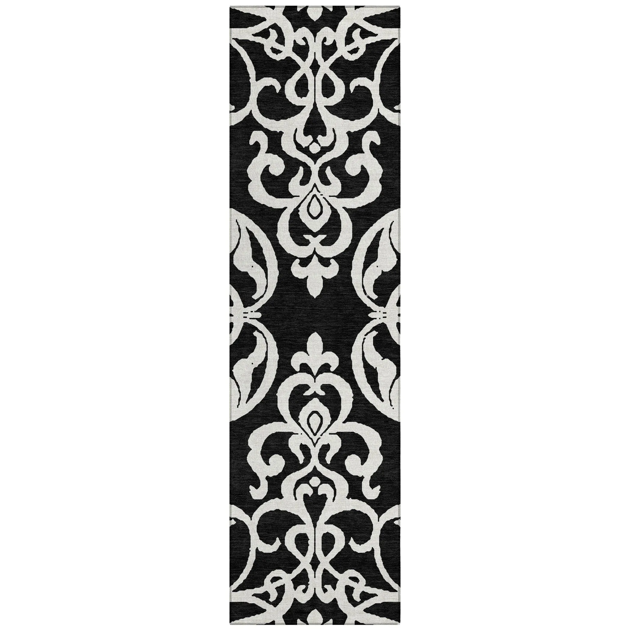 Machine Washable Indoor/ Outdoor Damask Glam Chantille Rug